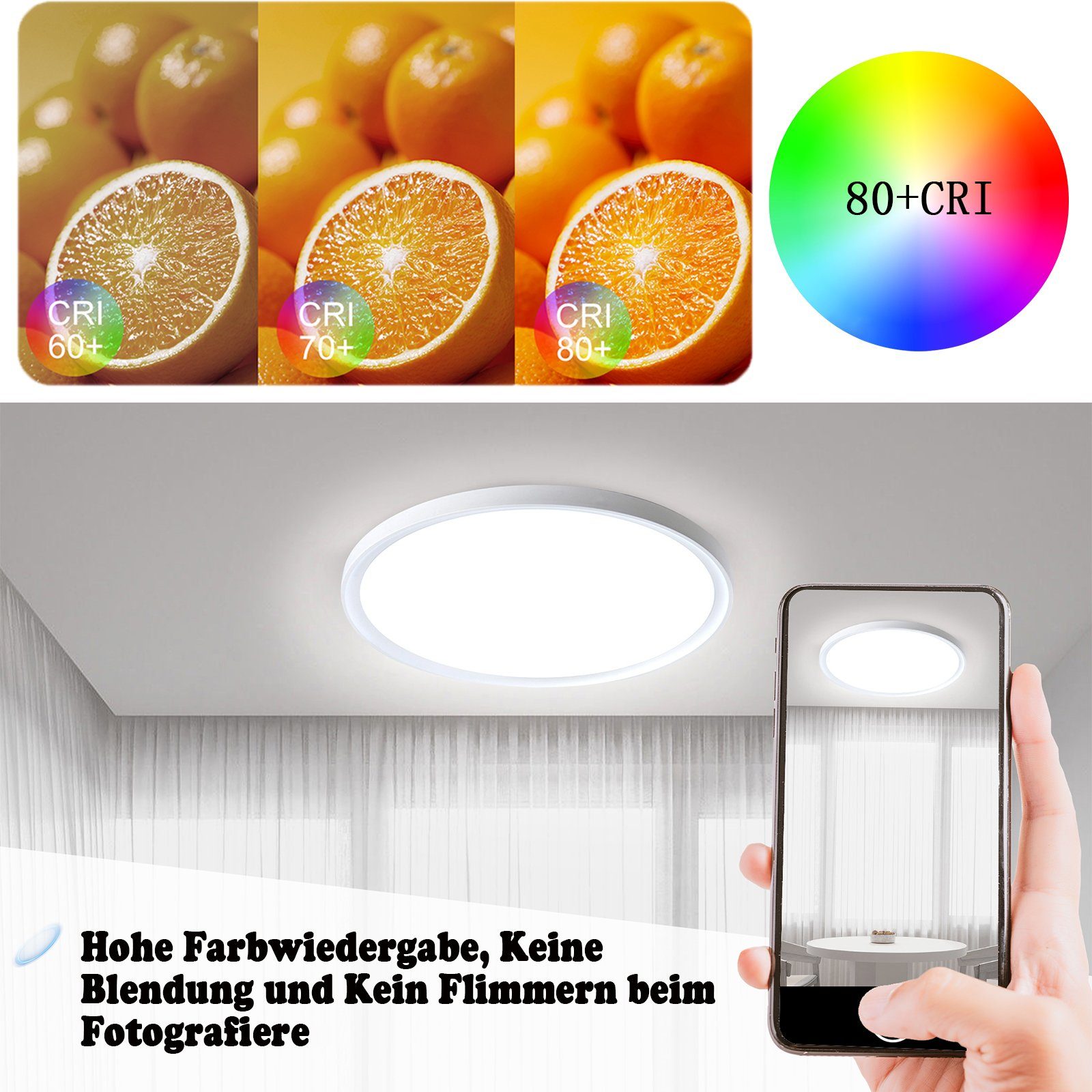 Flach LED Wasserfest Deckenleuchte Rund 36W/48W/72W Küchenlampe, IP44 AUFUN