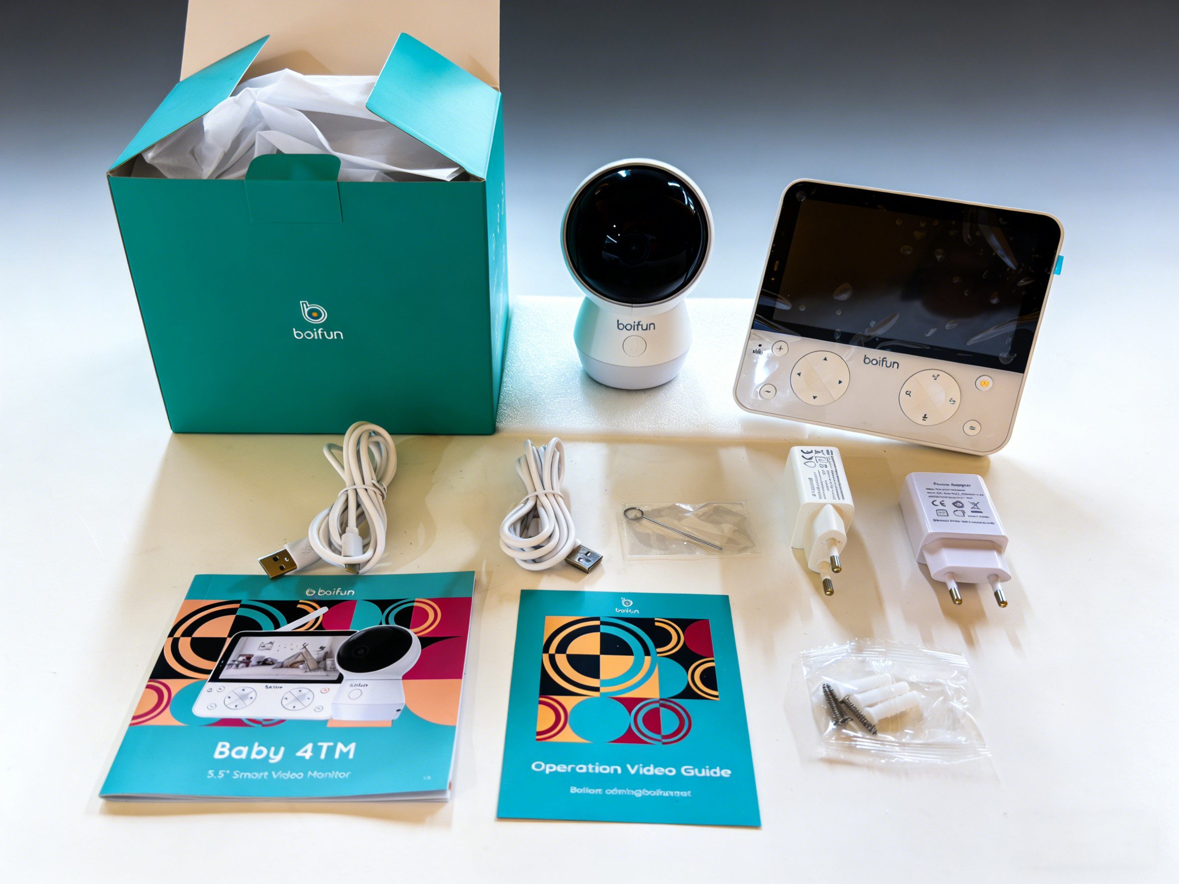 Boifun Babyphone 5.5" Babyphone mit Kamera WLAN, 4MP Video Babyfon mit App, KI-Bauchlage-Erkennung, Buntes Nachtlicht, Nachtsicht ohne Licht, Bewegungs-/Weinen-/Geräuscherkennung,Auto-Tracking, Bereichsalarme, geteiltem Bildschirm, Schwenk-Neige-Zoom-Funktion