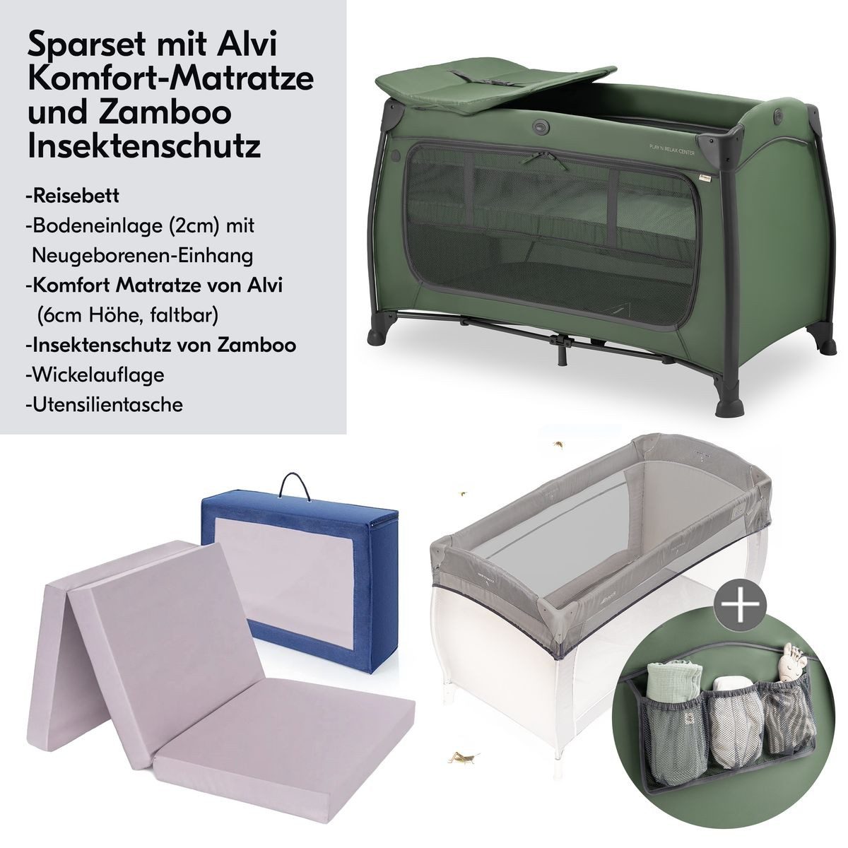 Hauck Baby-Reisebett Play'n Relax Center - Dark Green, Babyreisebett mit Ma günstig online kaufen