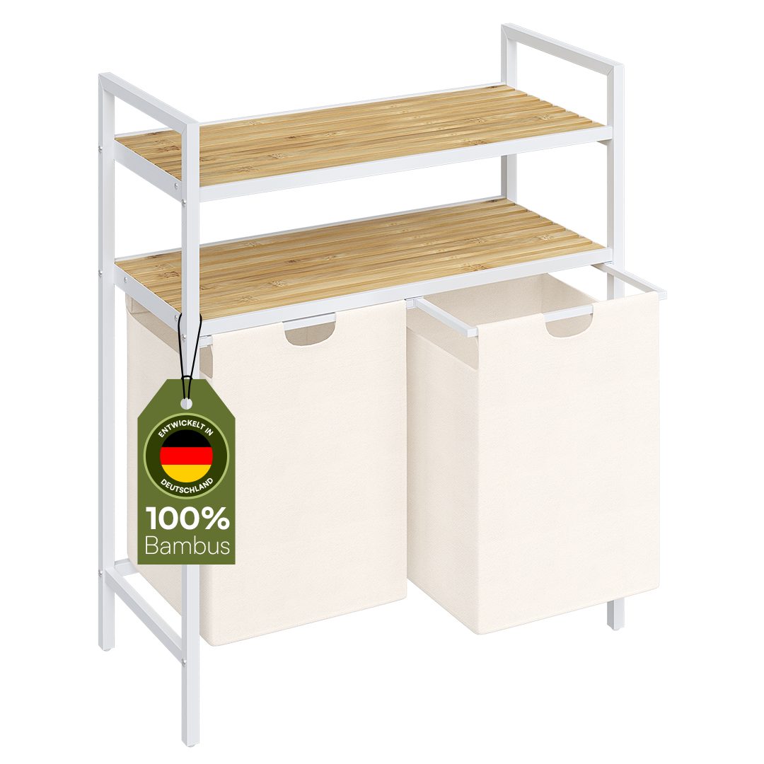 STEELSØN Wäschekorb Rigil aus Metall (2 Fächer (90 L) mit 2 Bambus-Ablagen, günstig online kaufen