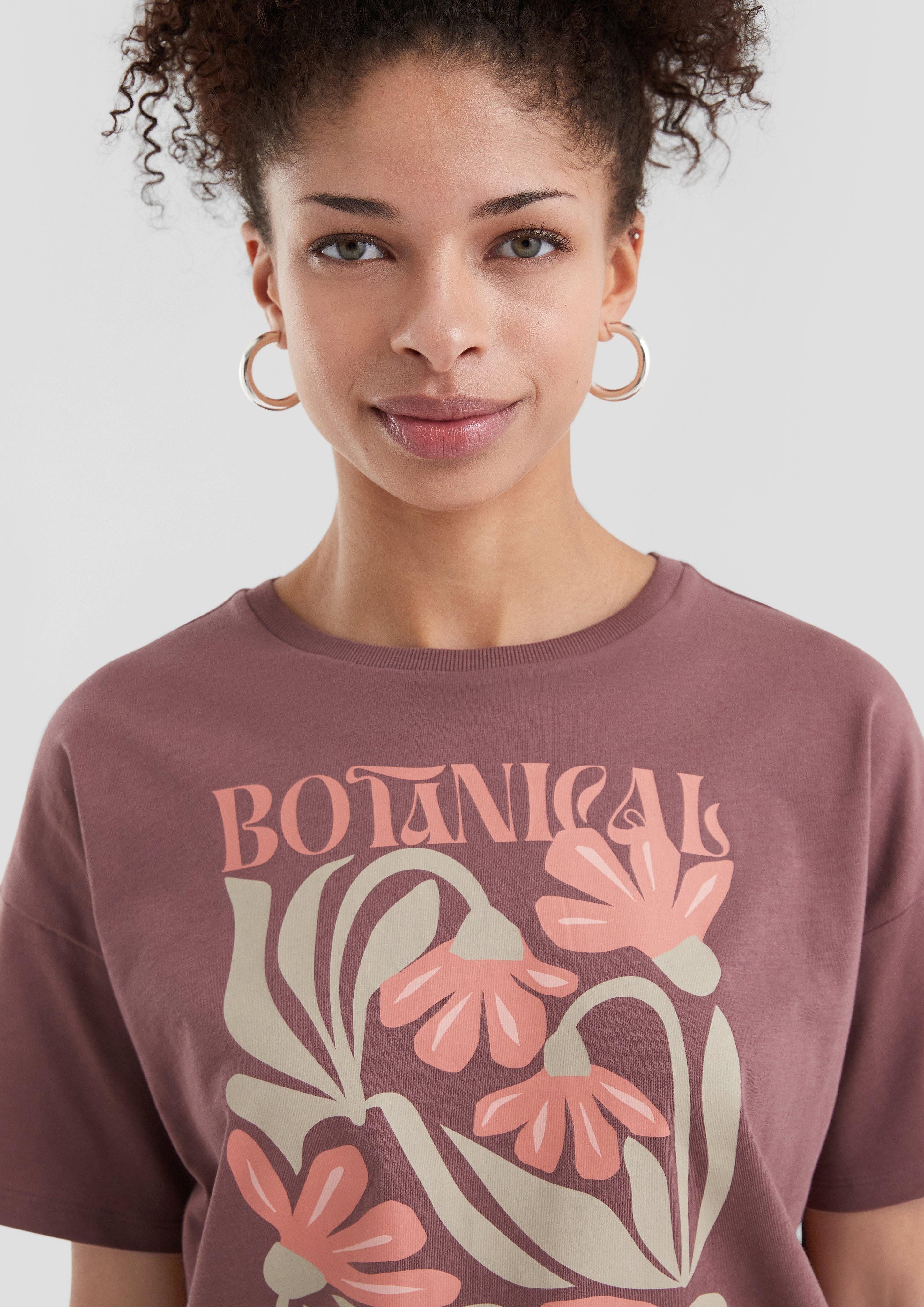QS Kurzarmshirt Baumwollshirt mit überschnittener Schulter günstig online kaufen