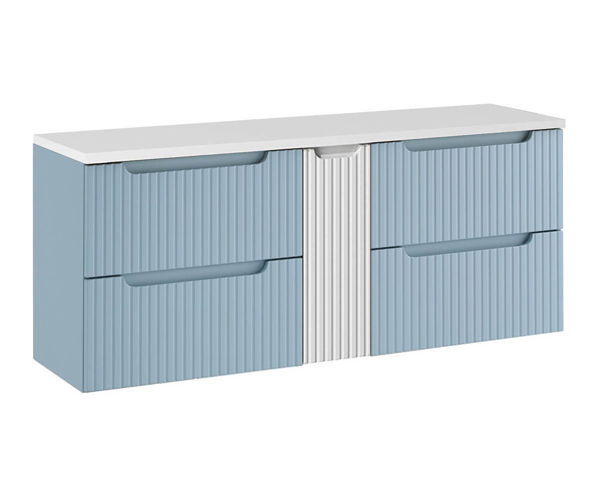 einfachgutemoebel Waschtisch-Set ILUNA Blue Waschtisch 140cm babyblau weiße Oberplatte mit Schrankfach, (Badmöbel Set, 1-St., Waschtisch Unterschrank)