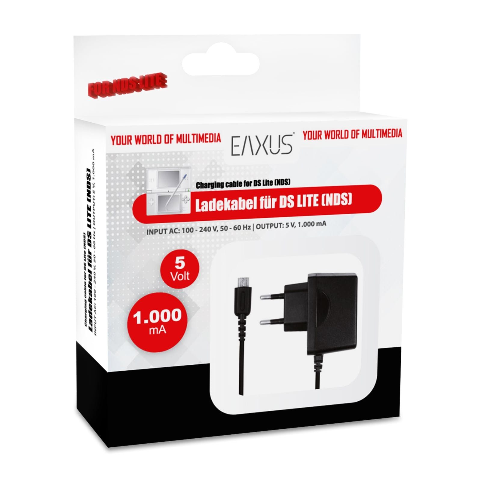 EAXUS Ladekabel für Nintendo DS lite Konsolen-Ladestation (1000,00 mA, Netzteil mit 1000 mA Schnellladung für NDSL) – Bild 4 von 4