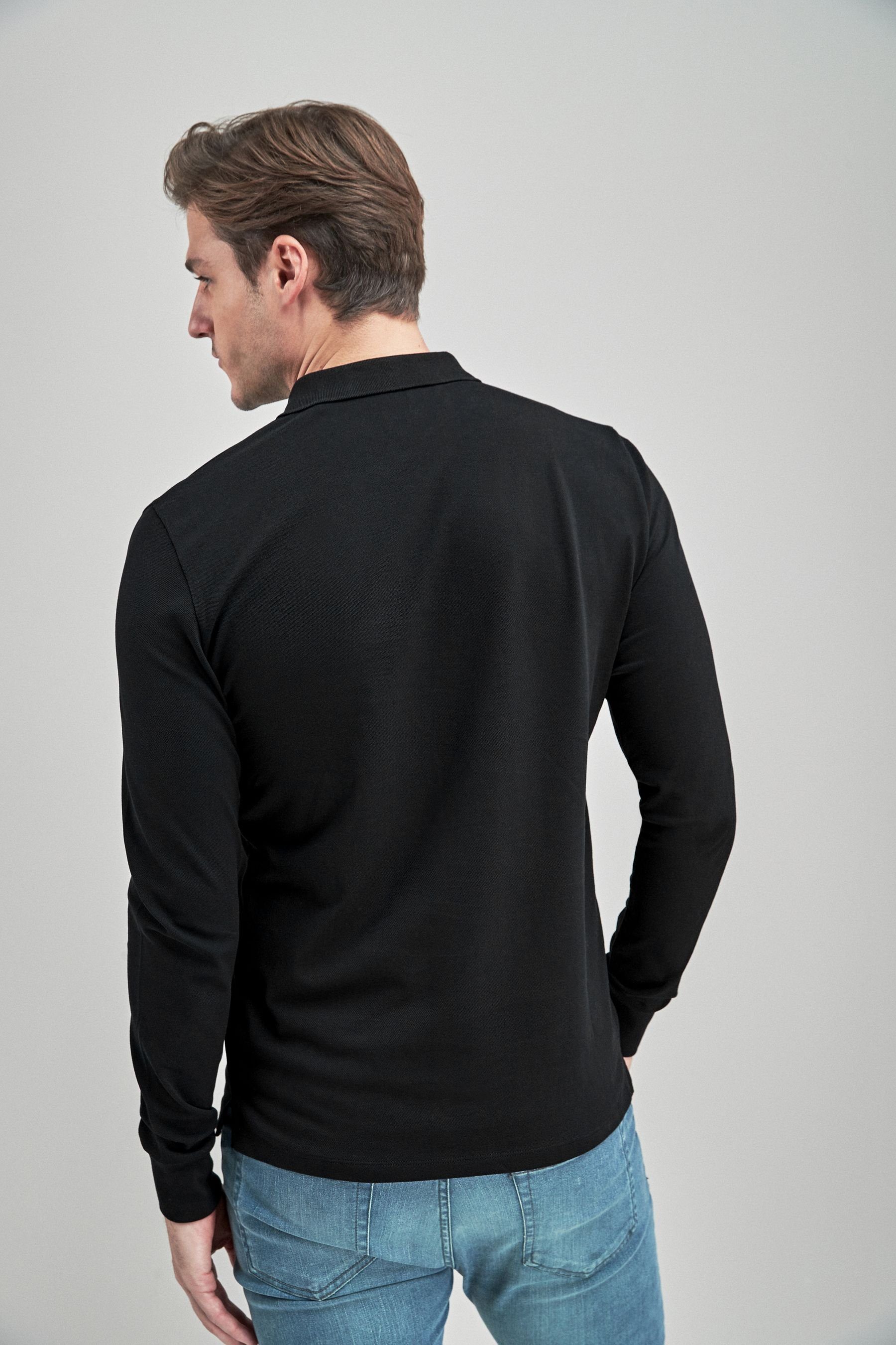 Langarm-Poloshirt (1-tlg) Next Pikee-Poloshirt Langärmeliges Black