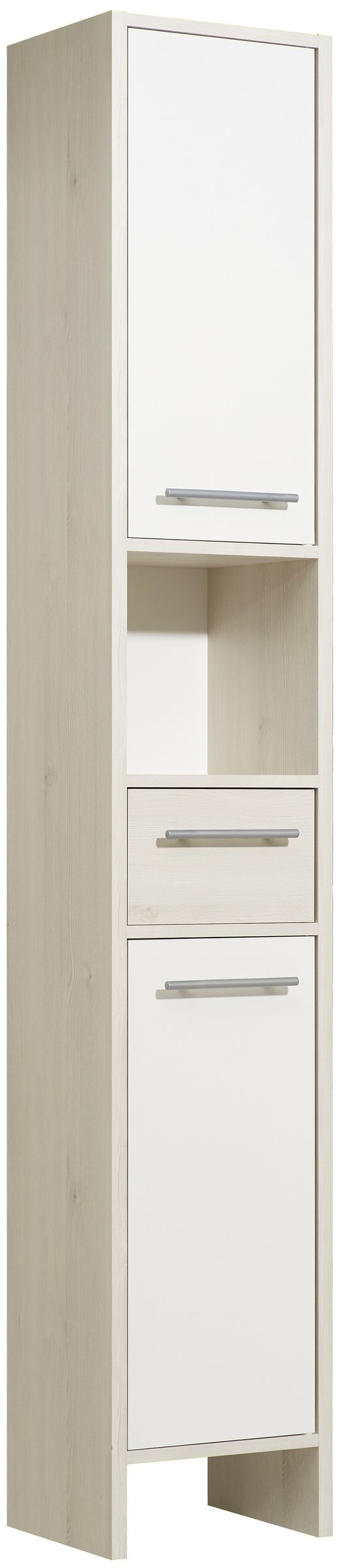 PELIPAL Hochschrank in Pinie Ida hell / Weiß Glanz mit einer Schublade und 2 Türen (BxHxT: 33x195,5x28 cm)