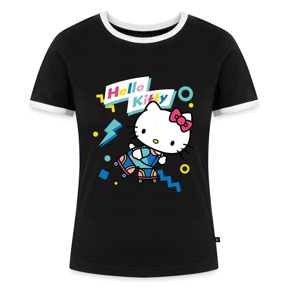 Spreadshirt T-Shirt Hello Kitty 90er Stil Mit Rollschuhen Frauen Kontrast T-Shirt (1-tlg)
