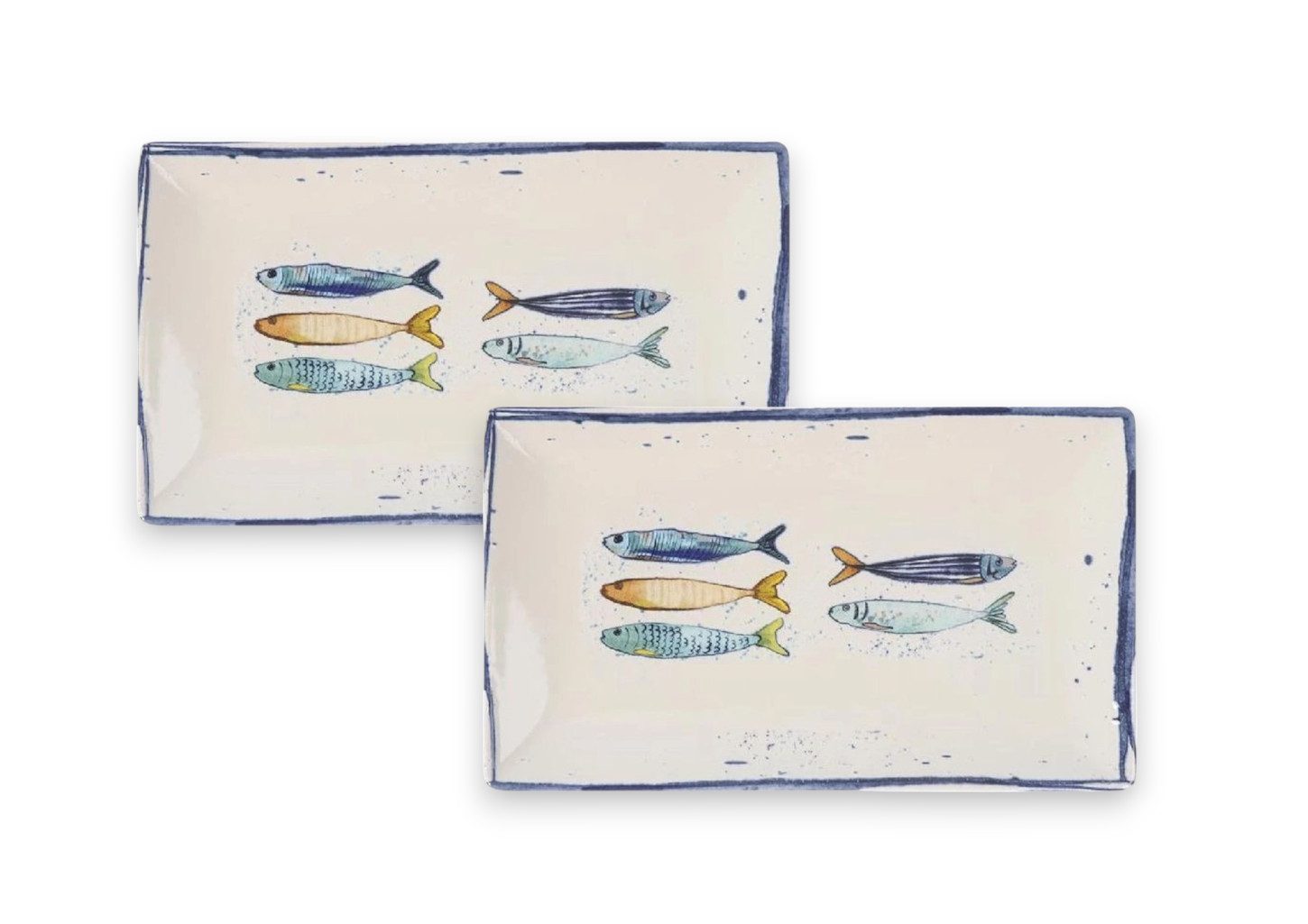 WestCraft Speiseteller Teller, mediterran mit Sardinen-Motiv, Maritime Servierplatte 25×15cm, (2 St), 2er Set, hochwertig und robust - langlebig und vielseitig einsetzbar