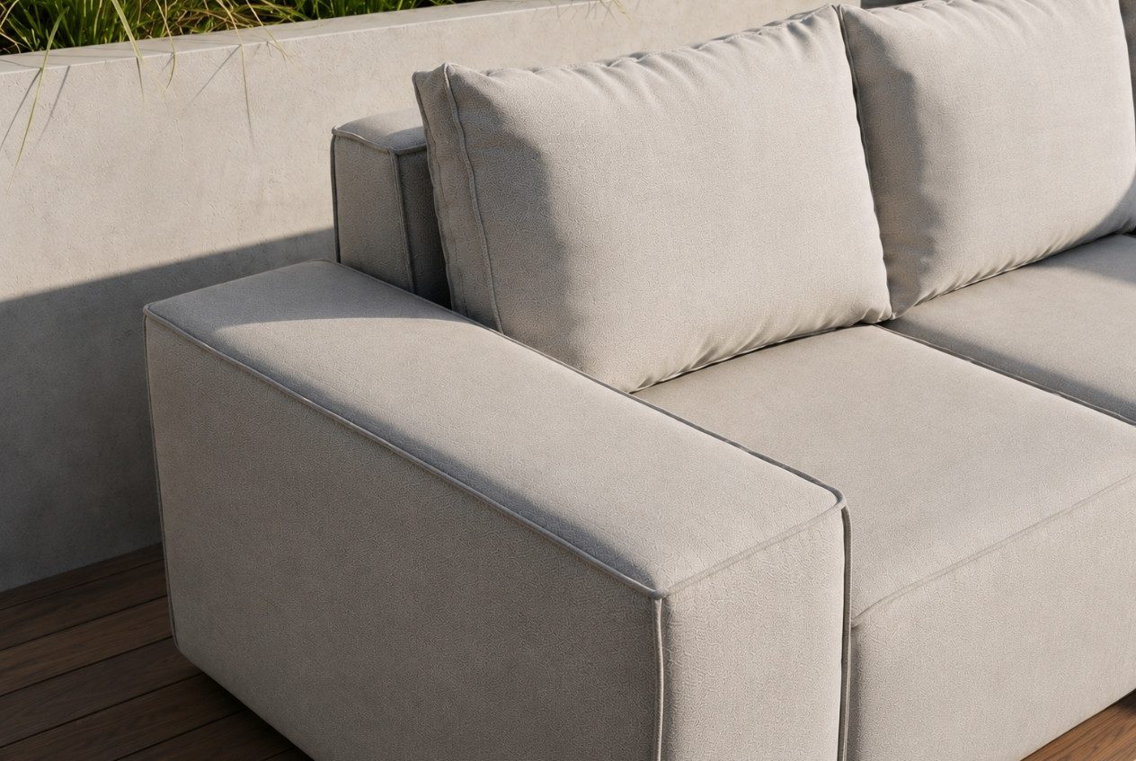 Friderik-EU Gartensofa Garten-Ecksofa 246x181 cm, wasserdichter Bezug, 5 Sitzplätze, moderne Jeans-Optik, einfache und schnelle Montage
