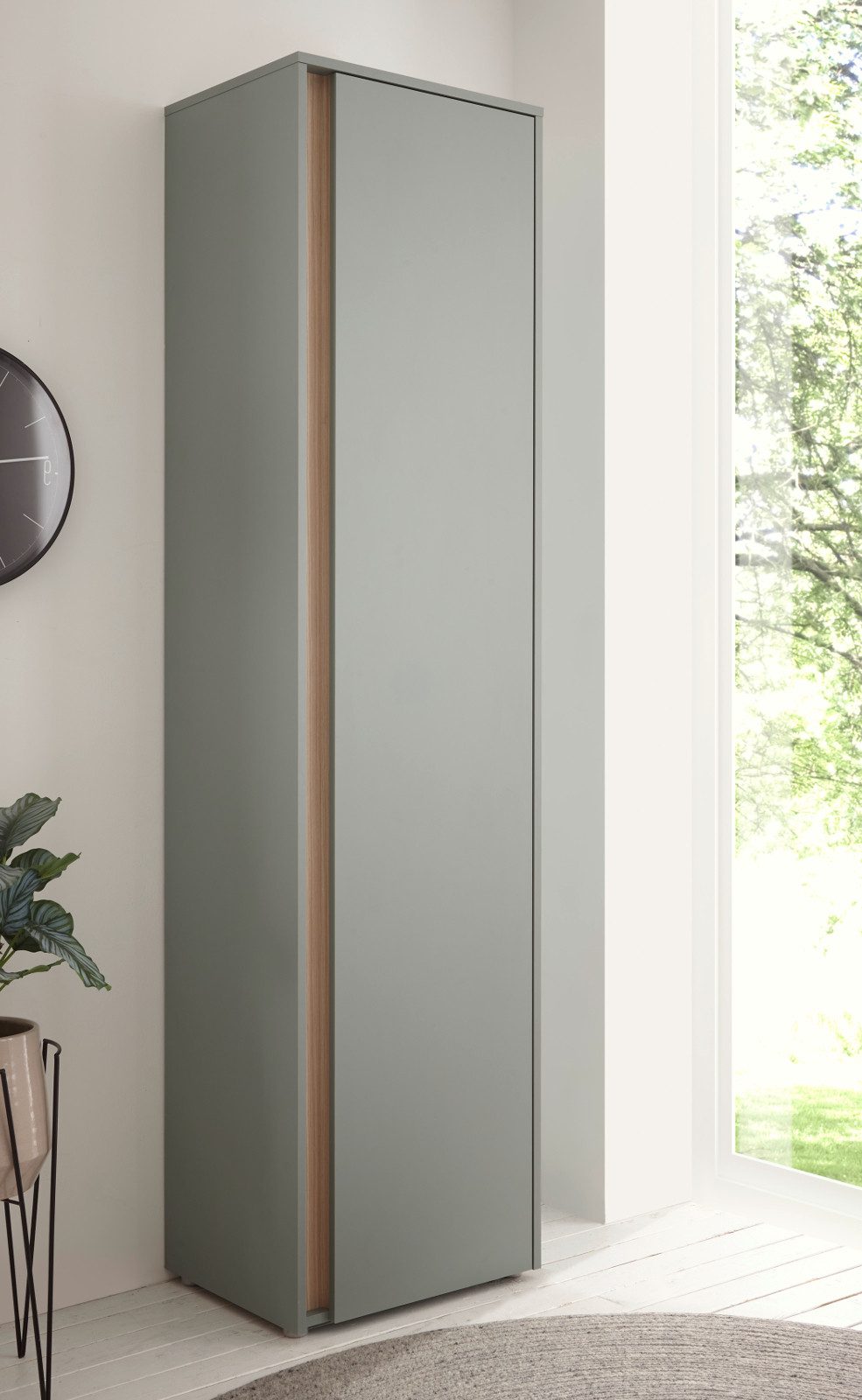 Furn.Design Schuhschrank Center (Großer Flurschrank in Salbei Grün mit Eiche, 50 x 200 cm) mit 10 Fächern