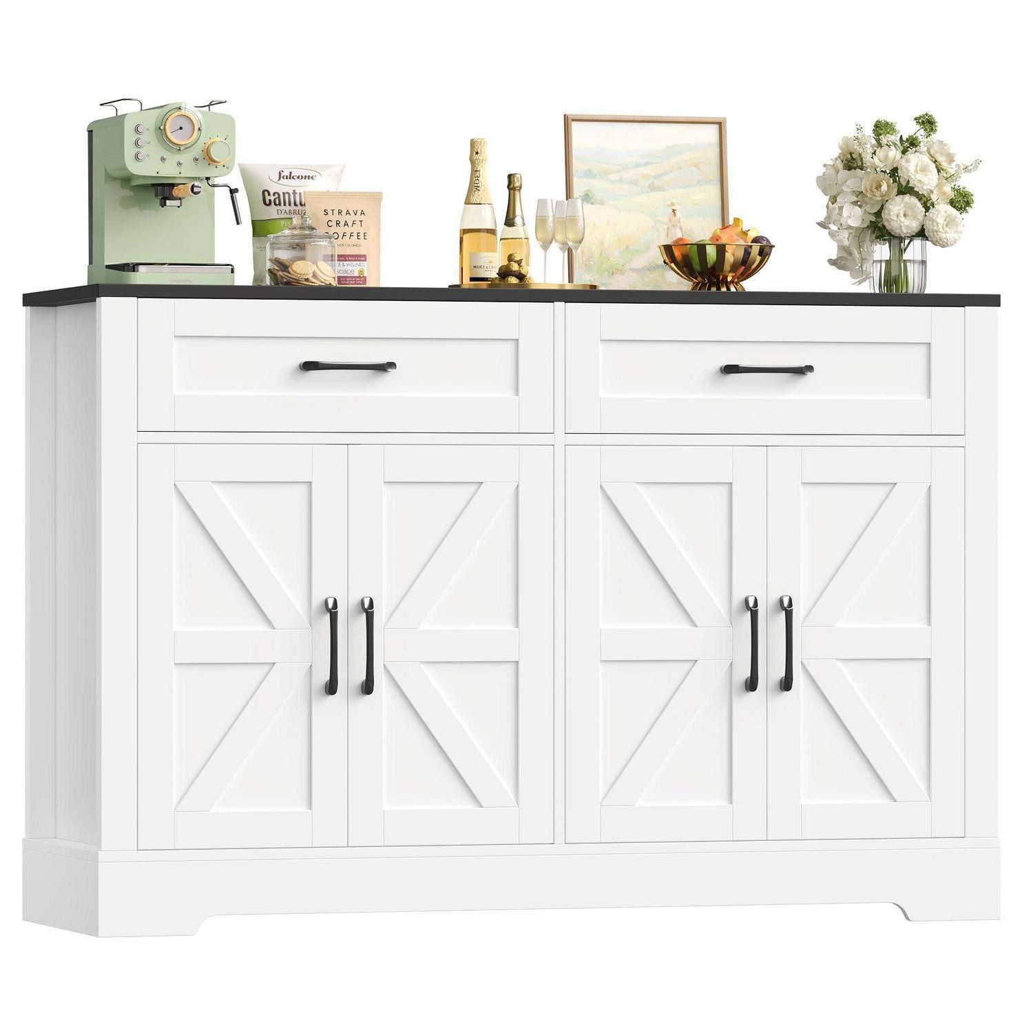 LuxusKollektion Küchenbuffet Sideboard Küchenbuffet Küchenschrank 2 Schubladen 4 Türen Schwarz Weiß