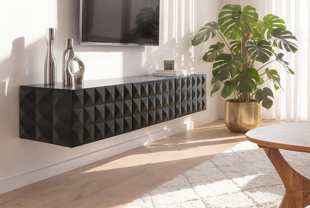 riess-ambiente TV-Board VULCANO 160cm natur - Mango-Massivholz, Soft-Close, lackiert, 3D-Front (Einzelartikel, 1 St), Hängende Kommode im Retro Design - ideal & Wohn- & Esszimmer oder Flur