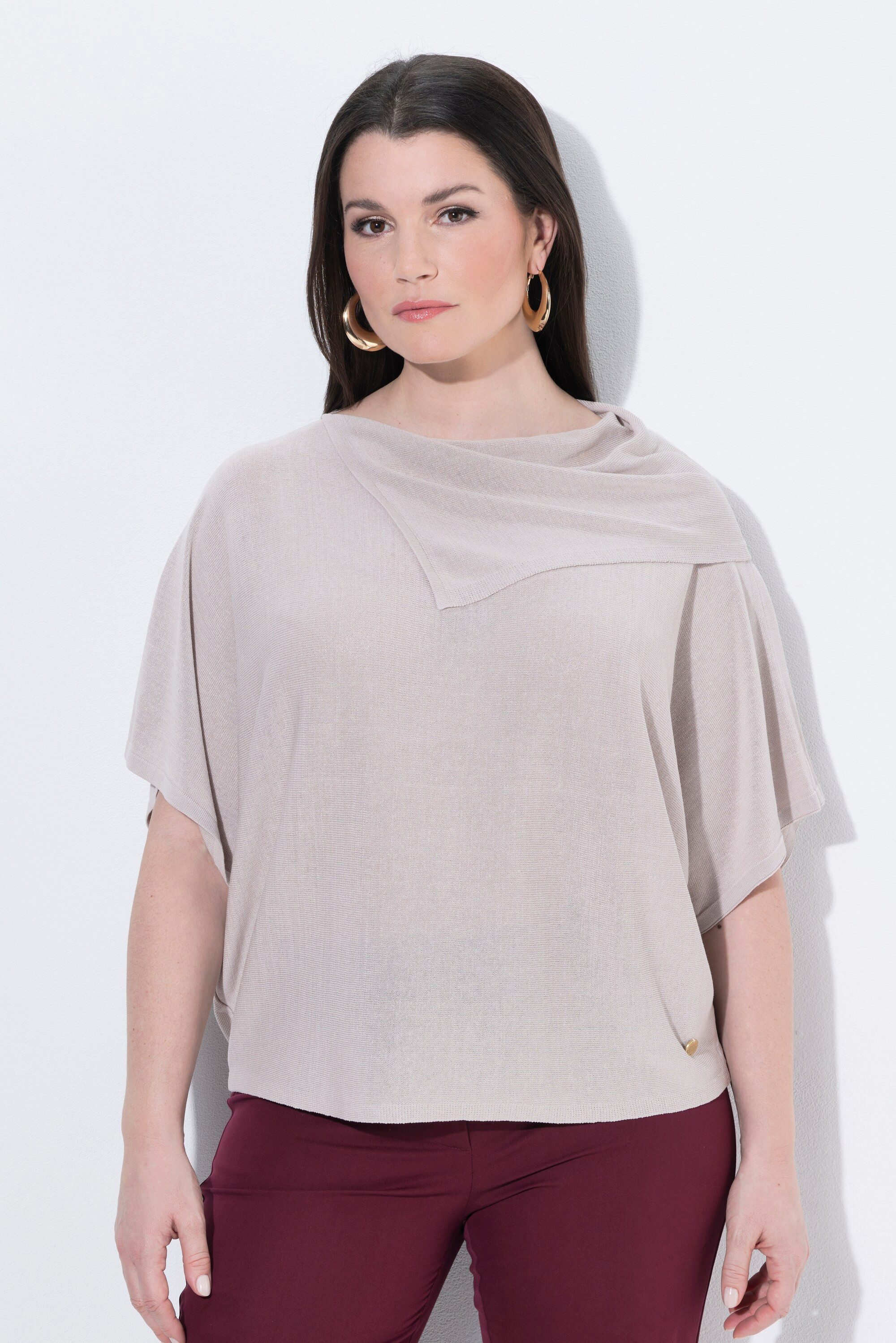 Ulla Popken Strickpullover Pullover Querstrick Oversized Stehkragen Halbarm