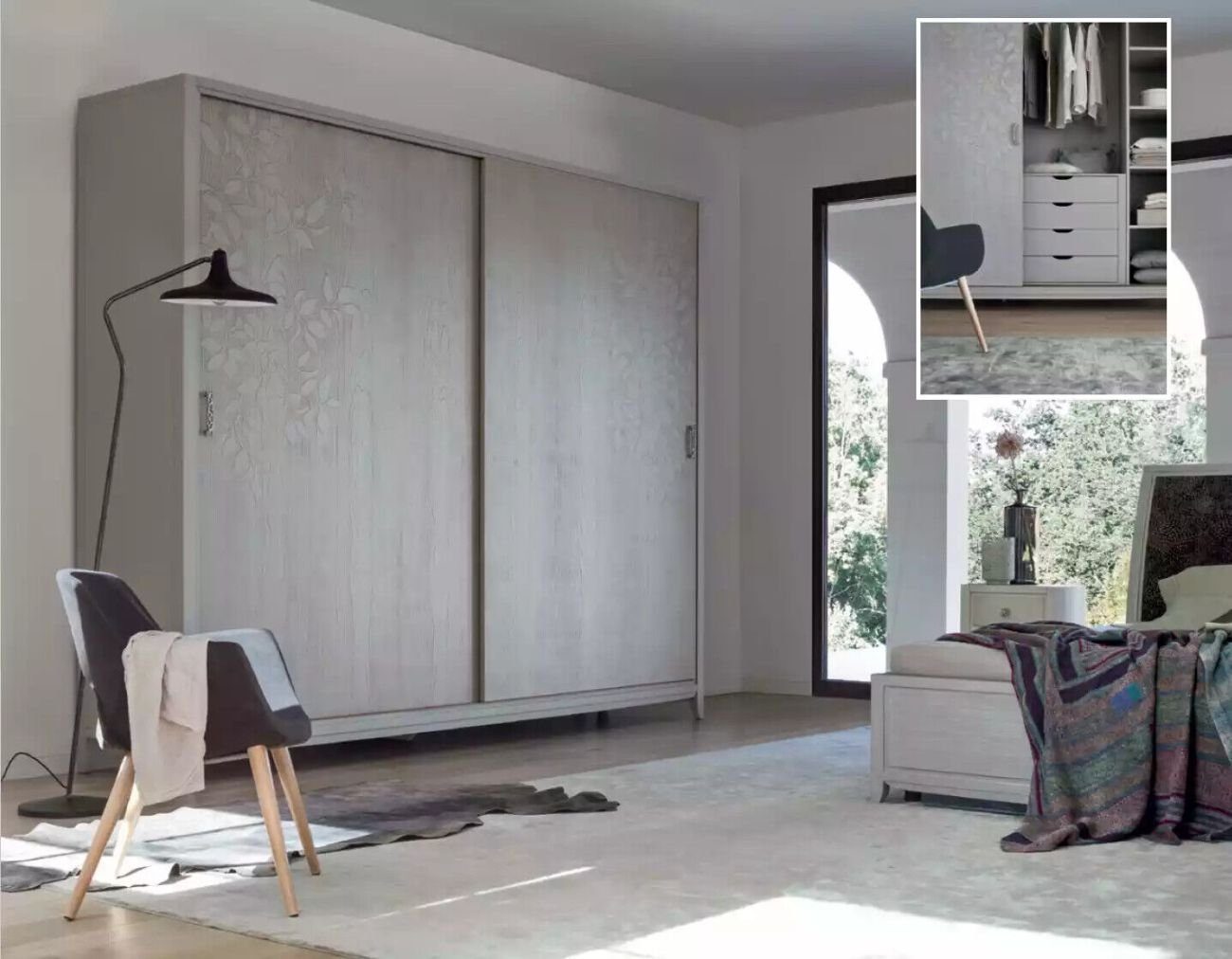 Material 1x Schlafzimmer Holz Schrank (1-St., Modern Made JVmoebel grau nur Kleiderschrank Italy in Kleiderschrank) Kleiderschrank