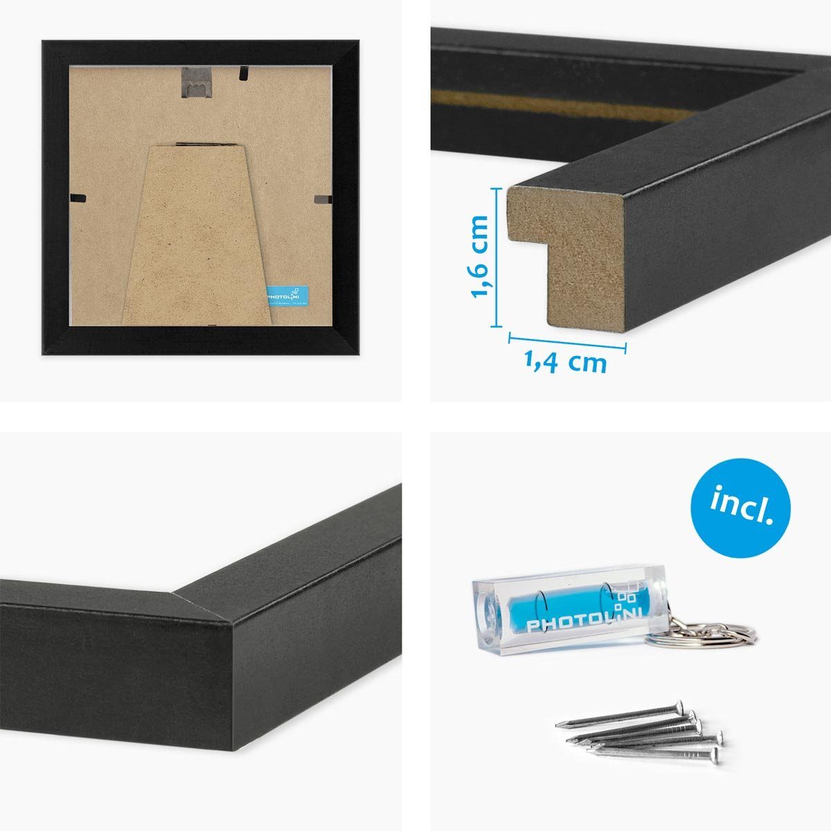PHOTOLINI Bilderrahmen 3er Set modern mit bruchsicherem Acrylglas, Holz MDF, Fotos & Poster, für 3 Bilder (3er Set), Posterrahmen 15x15 cm quadratisch, zum Aufhängen & Aufstellen