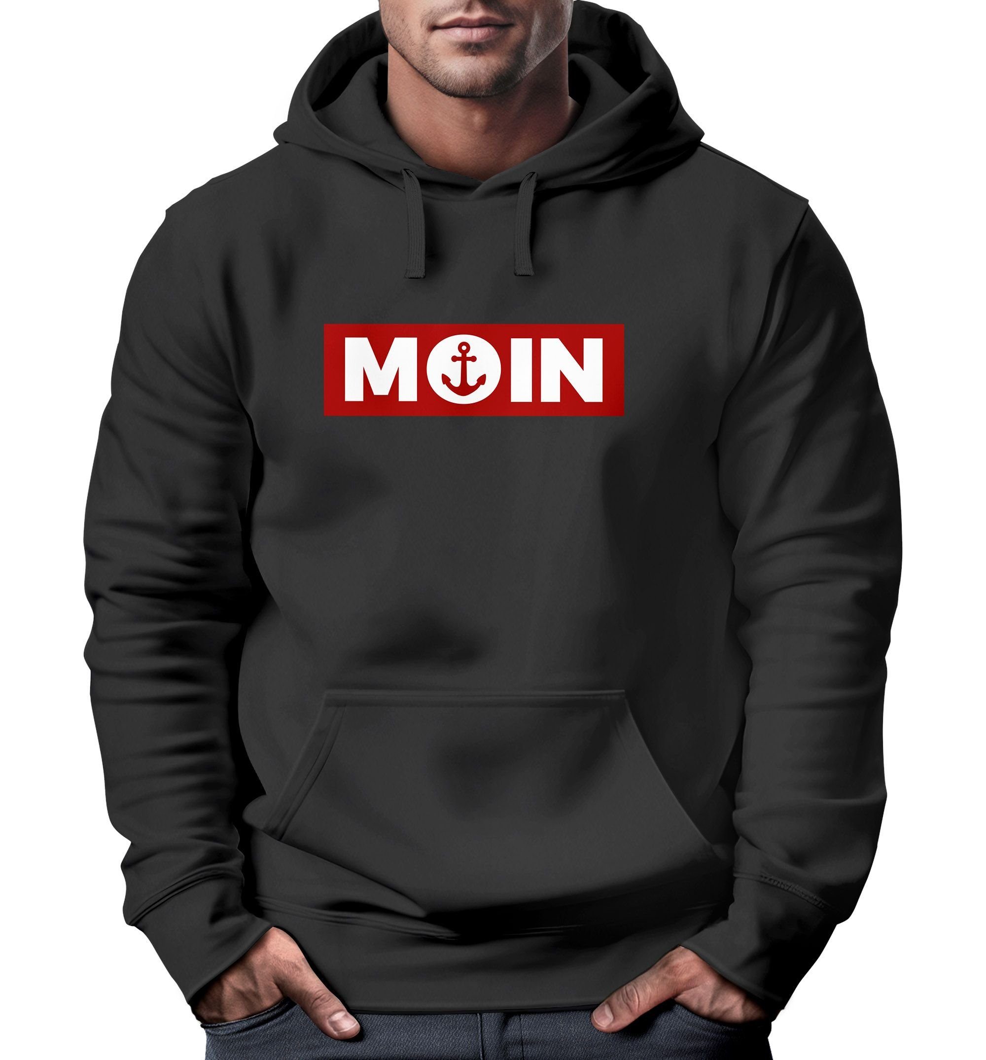 Neverless Hoodie Hoodie Herren Moin norddeutsch Morgen Anker Kapuzen-Pullover Print