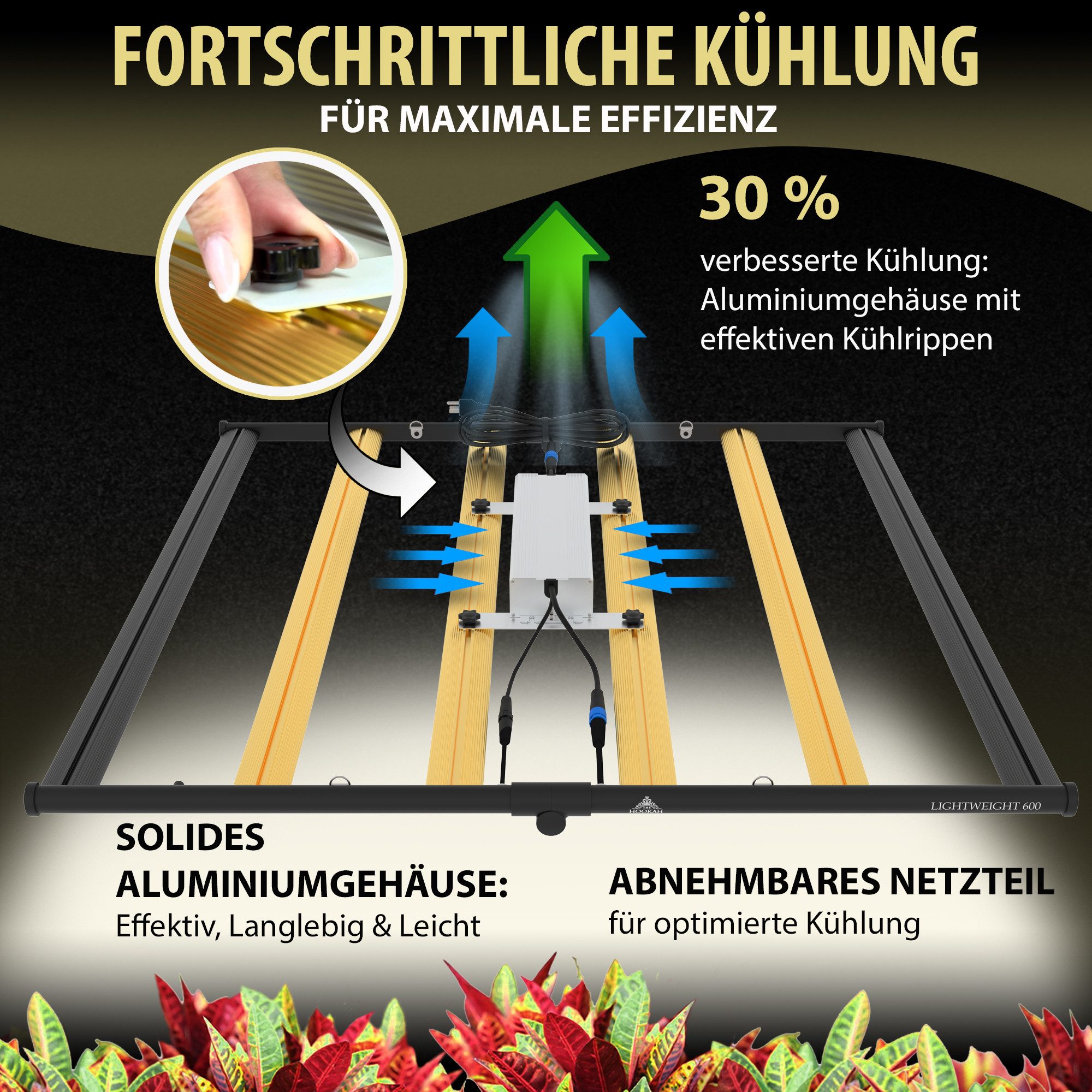 THE HOOKAH Pflanzenlampe Samsung LED Growlampe mit Vollspektrum, LED fest integriert, dimmbar, mit UV und IR für Growzelt und Growbox – Bild 5 von 5