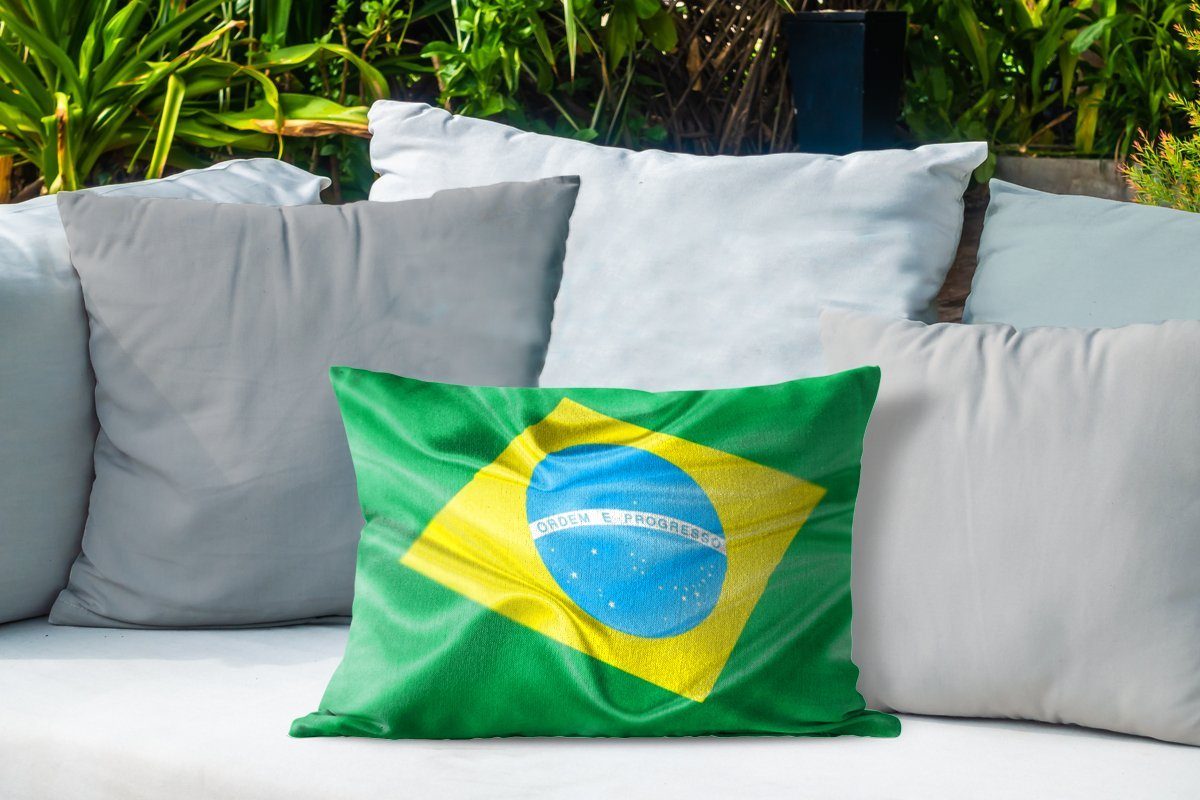 Brasilien, MuchoWow Polyester, Flagge Nahaufnahme Dekokissenbezug, Outdoor-Dekorationskissen, Kissenhülle der Dekokissen von