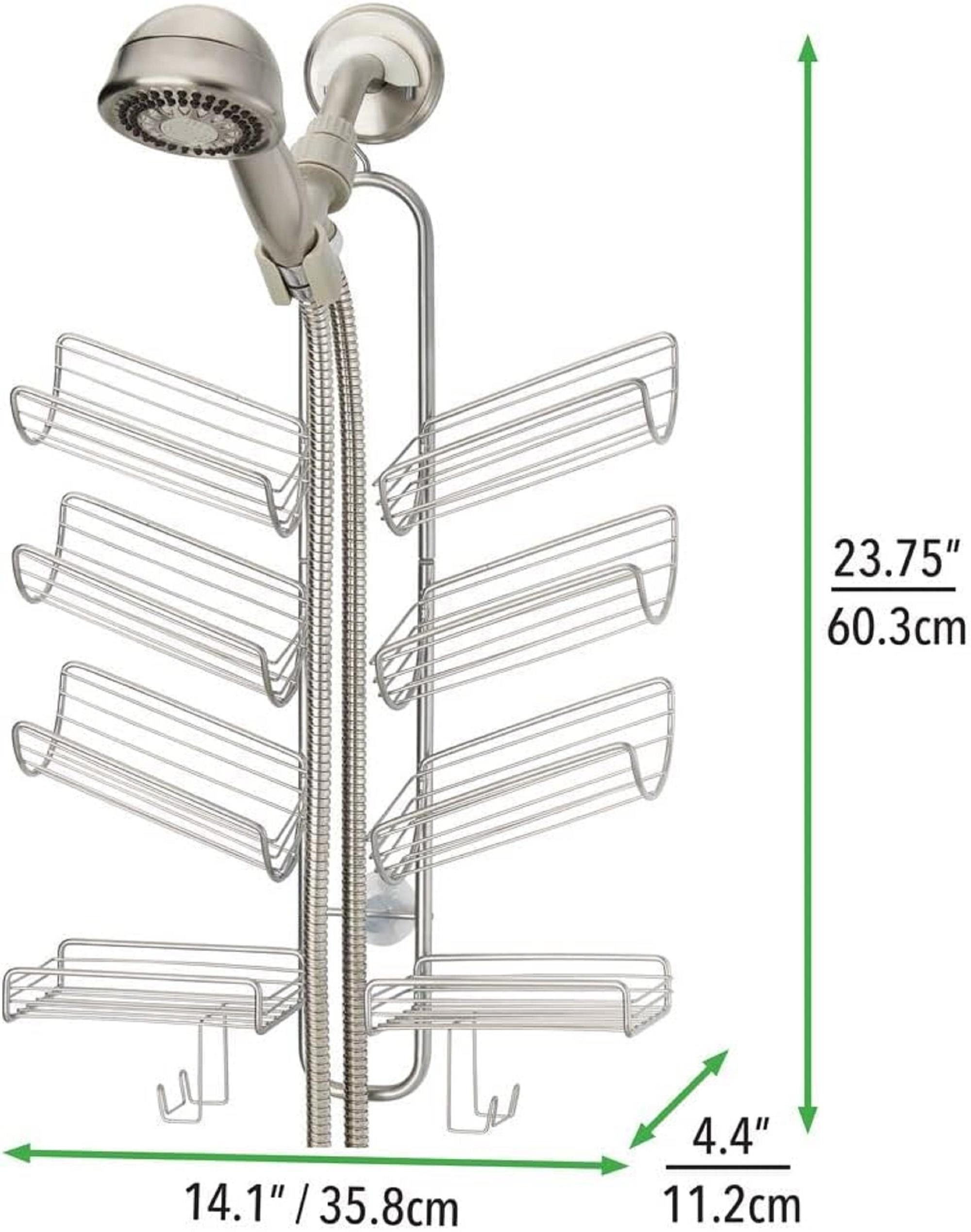 mDesign Badaccessoire-Set Duschablage Kopf 8 Körbe Bad silber mit Saugnapf 4 Haken Duschregal