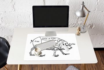 MuchoWow Gaming Mauspad Antike Illustration des Diagramms des Metzgers vom Schwein (1-St), Büro für Tastatur und Maus, Mousepad Gaming, 90x60 cm, XXL, Großes