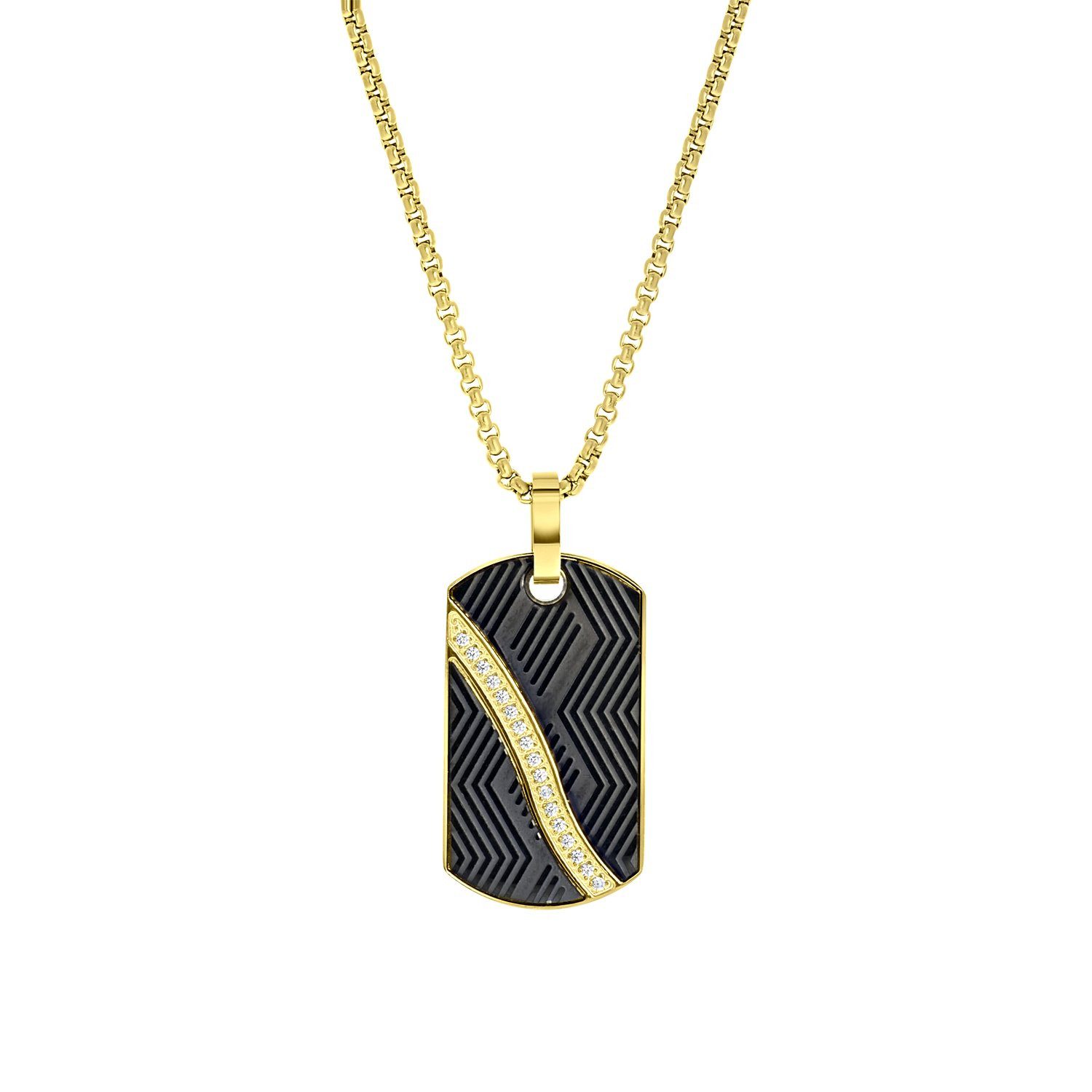 LUCARDI Kette mit Anhänger Halskette - Stahl - Gold - Zirkonia - Herren
