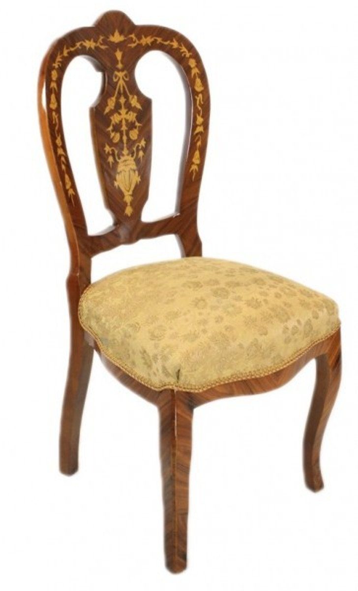 Stil Barock Esszimmerstuhl Gold Stuhl Luxus - Antik Muster Möbel Intarsien Padrino Casa - Mahagoni / Esszimmer