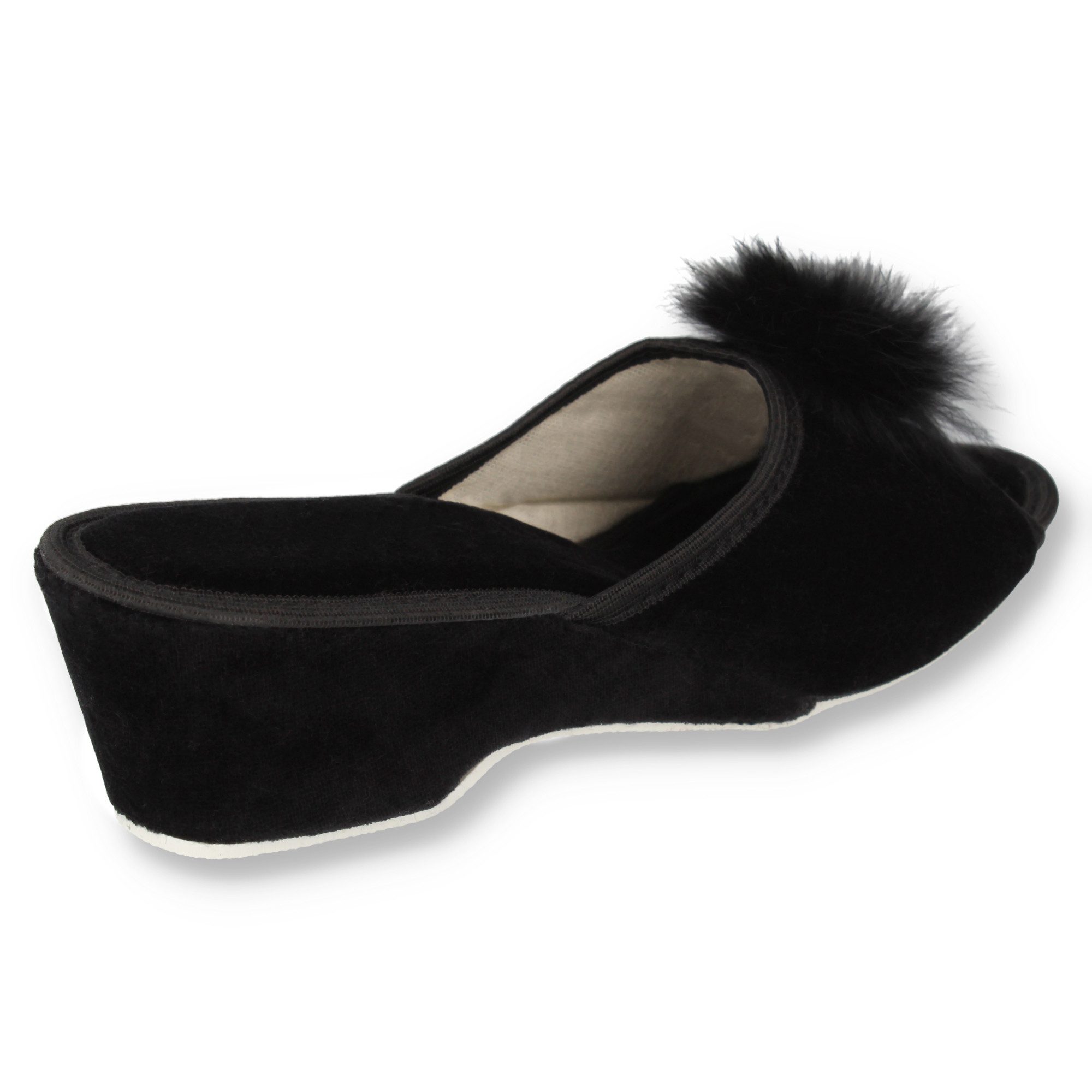 filsko Latina Elegante Samt Pantoffeln für Damen mit Puschel Hausschuh