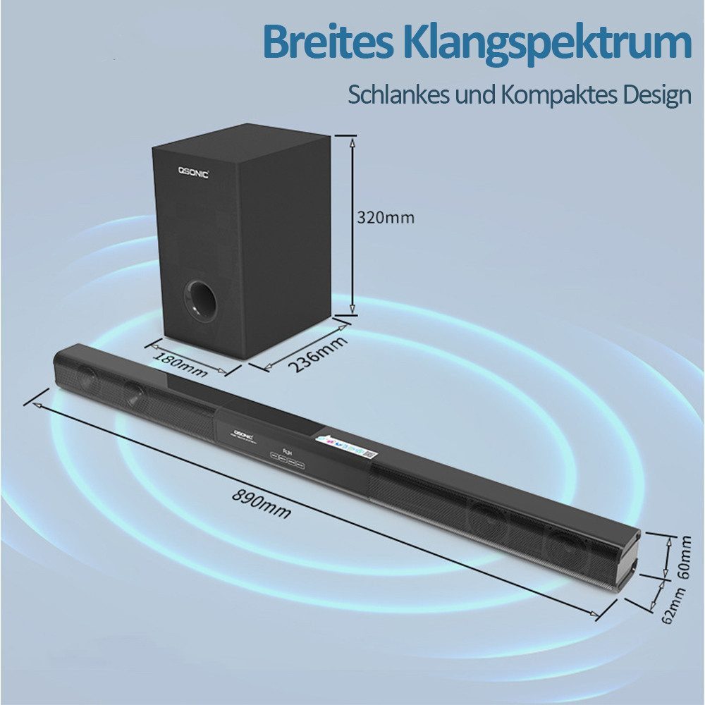 ibettertec für TV Geräte, Soundbar mit Subwoofer für Fernseher 2.1 Soundbar Soundbar 2.1 (Bluetooth, 60 W, Fernbedienung und Wandmontage-Kit, Schlankes und Kompaktes Design)
