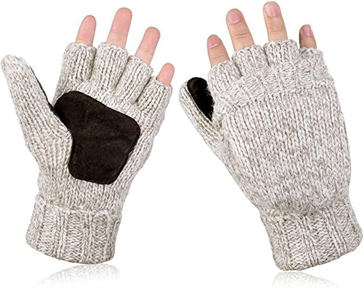 CTGtree Baumwollhandschuhe Winter Handschuhe Fingerlose Beige DZ07 Strick Handschuhe