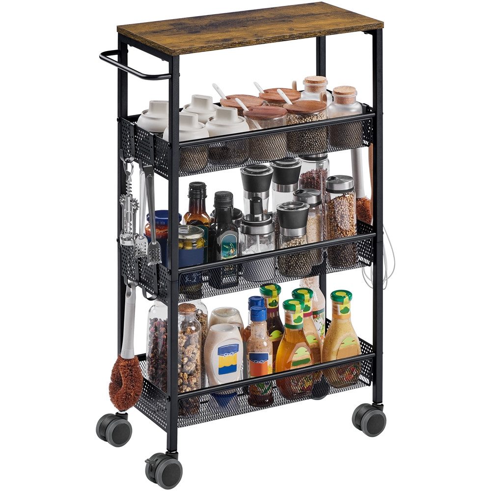Yaheetech Küchenwagen mit Rollen Servierwagen mit 4 Ebenen, Rustikaler Rollwagen Multifunktionaler & Mobiler Aufbewahrungsregal
