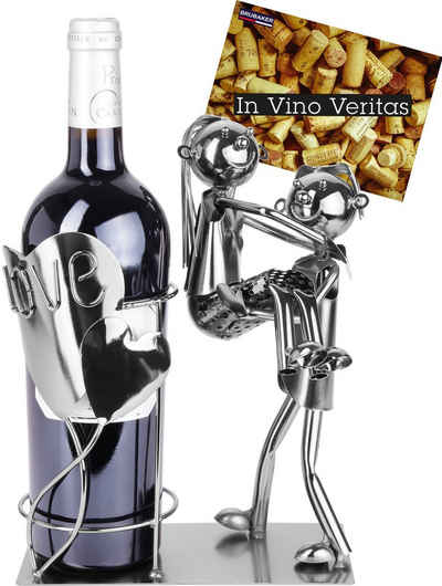 BRUBAKER Weinflaschenhalter Liebespaar mit Herz Love, (inklusive Grußkarte), Metall Skulptur, romantisches Geschenk, Flaschenhalter