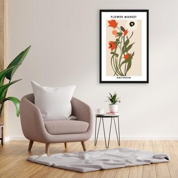 queence Bild mit Rahmen Flower Market Amsterdam - Gerahmter Digitaldruck - Wandbild, Blumen (1 St), Holzrahmen - Dekoration - Schwarzer Rahmen - in verschiedenen Größen