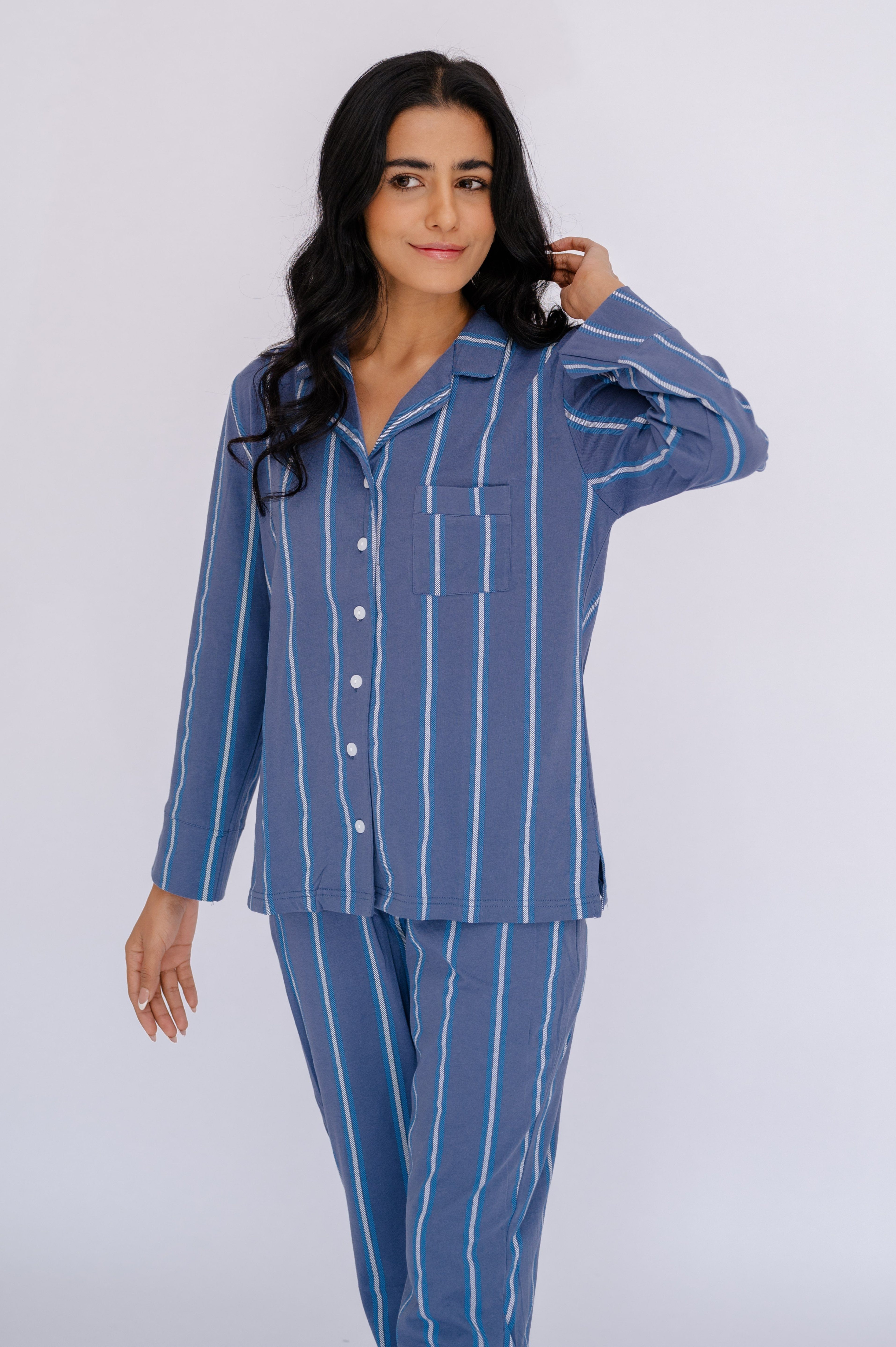 tlg., blau Streifendesign Stück) in Pyjama Schlafanzug SNOOZE mit (2 OFF 1