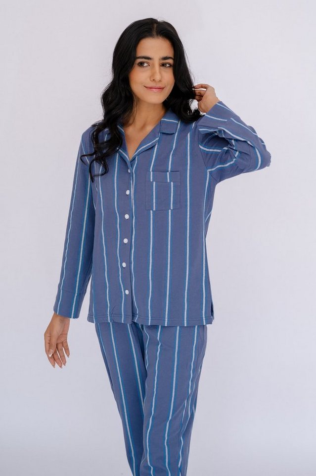 tlg., in SNOOZE blau Streifendesign OFF Schlafanzug Pyjama 1 mit Stück) (2
