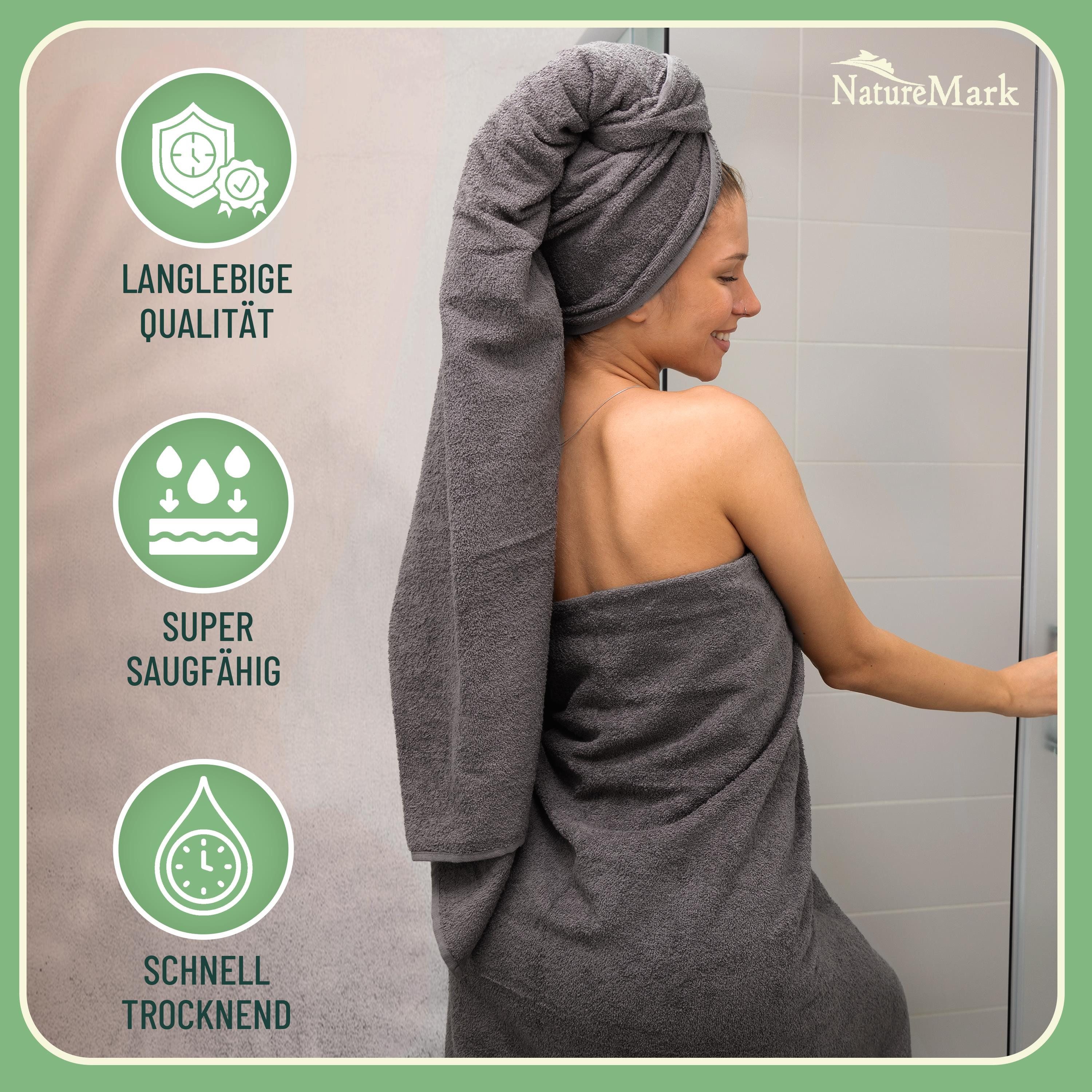 NatureMark Handtuch Set 10 tlg. Frottier Handtuch-Set, 100% Baumwolle (10-St), 4X Handtücher, 2X Duschtücher, 2X Gästetücher, 2X Waschhandschuhe – Bild 4 von 5