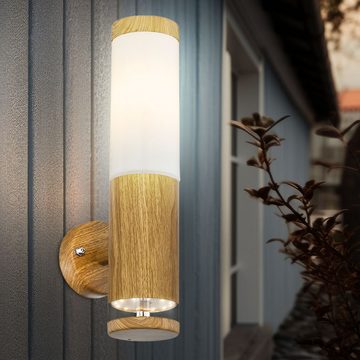 Globo Außen-Wandleuchte, Leuchtmittel nicht inklusive, Außenlampe Wandlampe Haustürlampe Bewegungsmelder Holzoptik LED H 35cm
