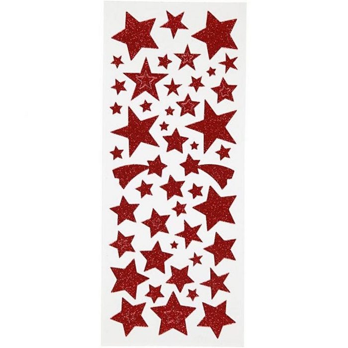 Creotime Aufkleber Glitzer-Sticker Sterne 10x24 cm Rot 2 Bl./ 1 P