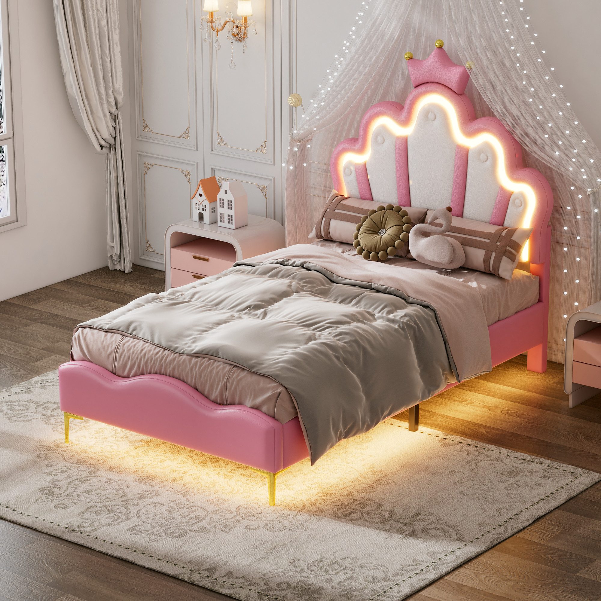 STILVORA Kinderbett 90×200 mit LED,Prinzessin Bett günstig online kaufen