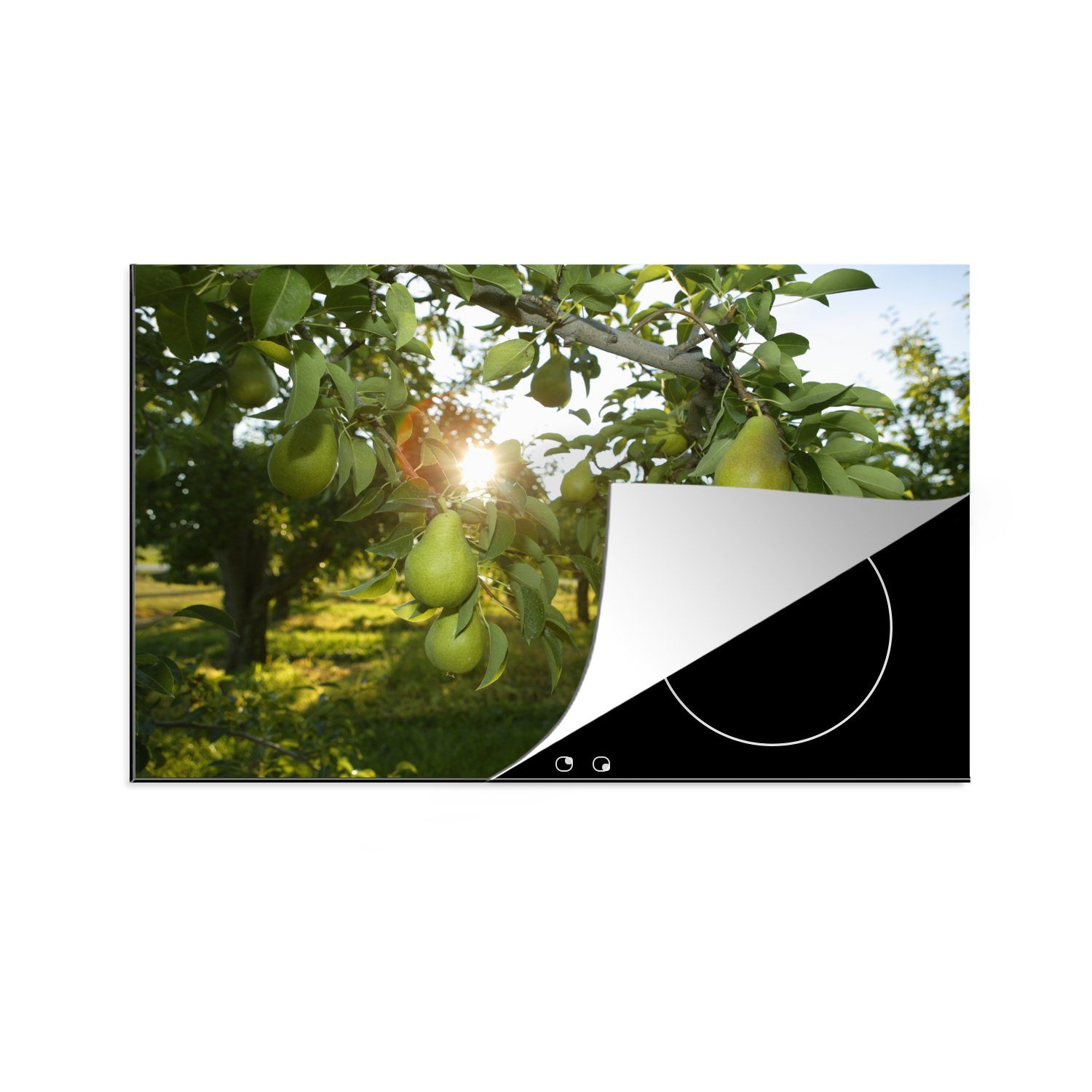 MuchoWow Herdblende-/Abdeckplatte Birnbaum mit Früchten, hintergrundbeleuchtet, Vinyl, (1 tlg), 81x52 cm, Induktionskochfeld Schutz für die küche, Ceranfeldabdeckung