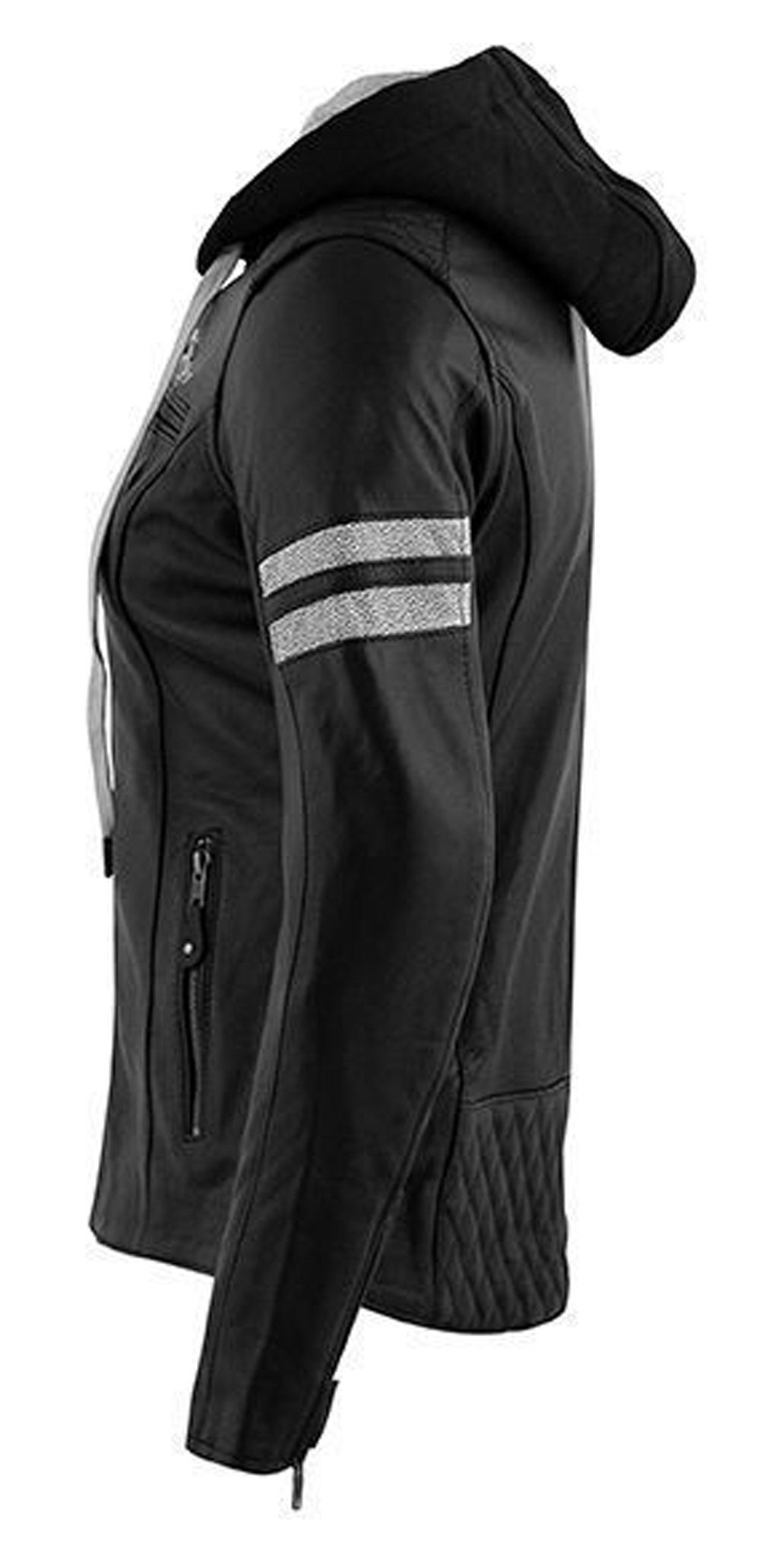 (Gr. Damen mit Stitches Protektoren Rusty schwarz-weiß 48-56) Urban-Style Hooded Super Motorradjacke Leder Joyce Motorradjacke