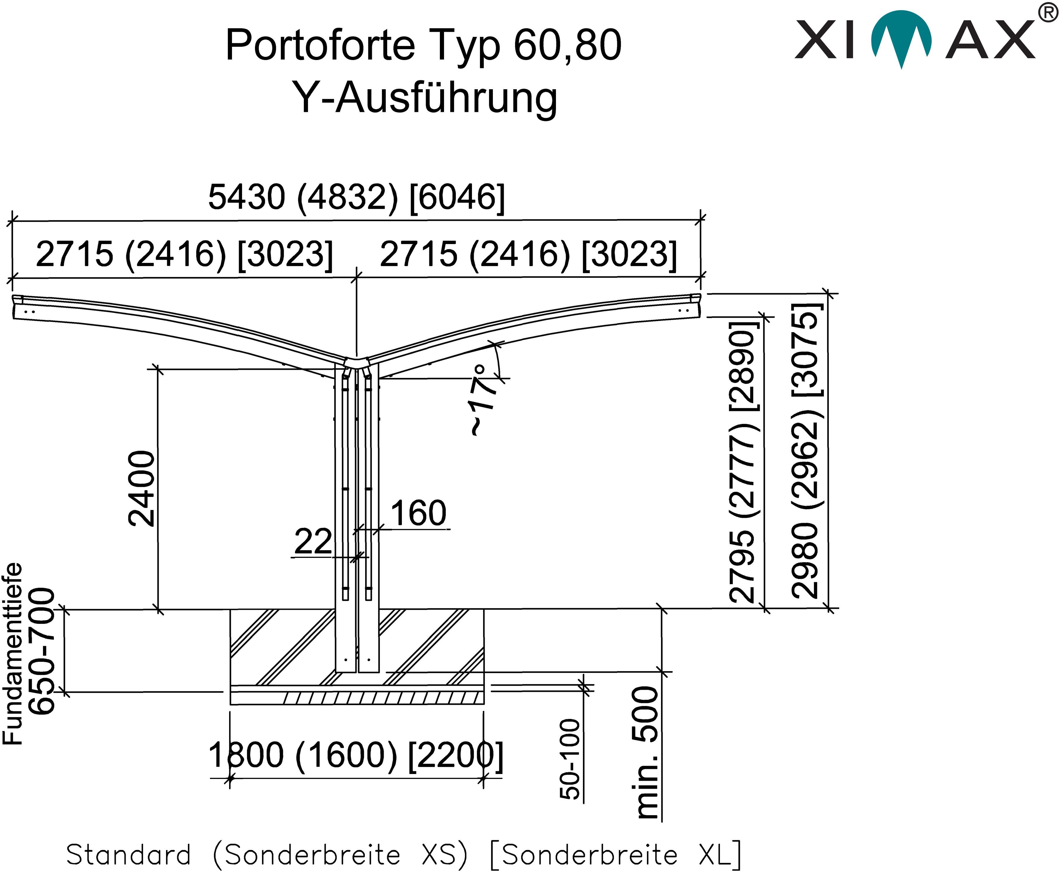 cm cm, Portoforte Aluminium BxT: Einfahrtshöhe, Y-Edelstahl-Look, 543x495 240 Typ 60 Doppelcarport Ximax