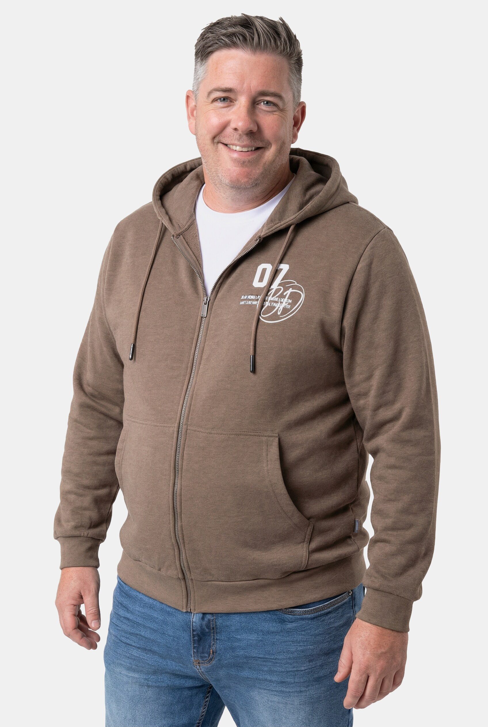 Fleecejacke Sweatjacke Kapuze Brustprint
