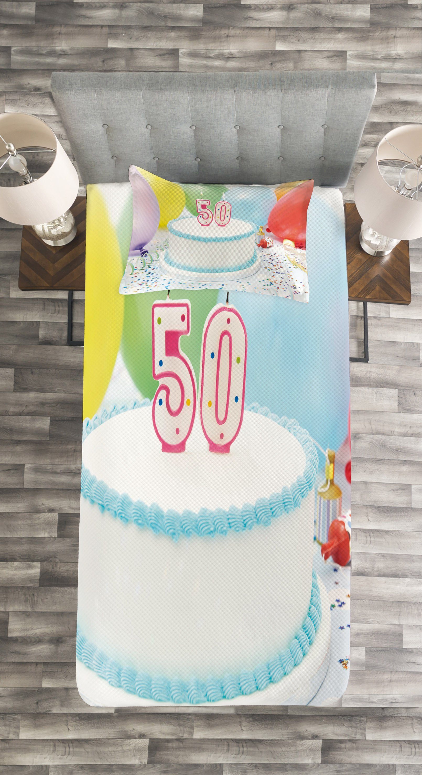 Tagesdecke Set Alter Kuchen-Party 50. Kissenbezügen Waschbar, Abakuhaus, Geburtstag mit 50