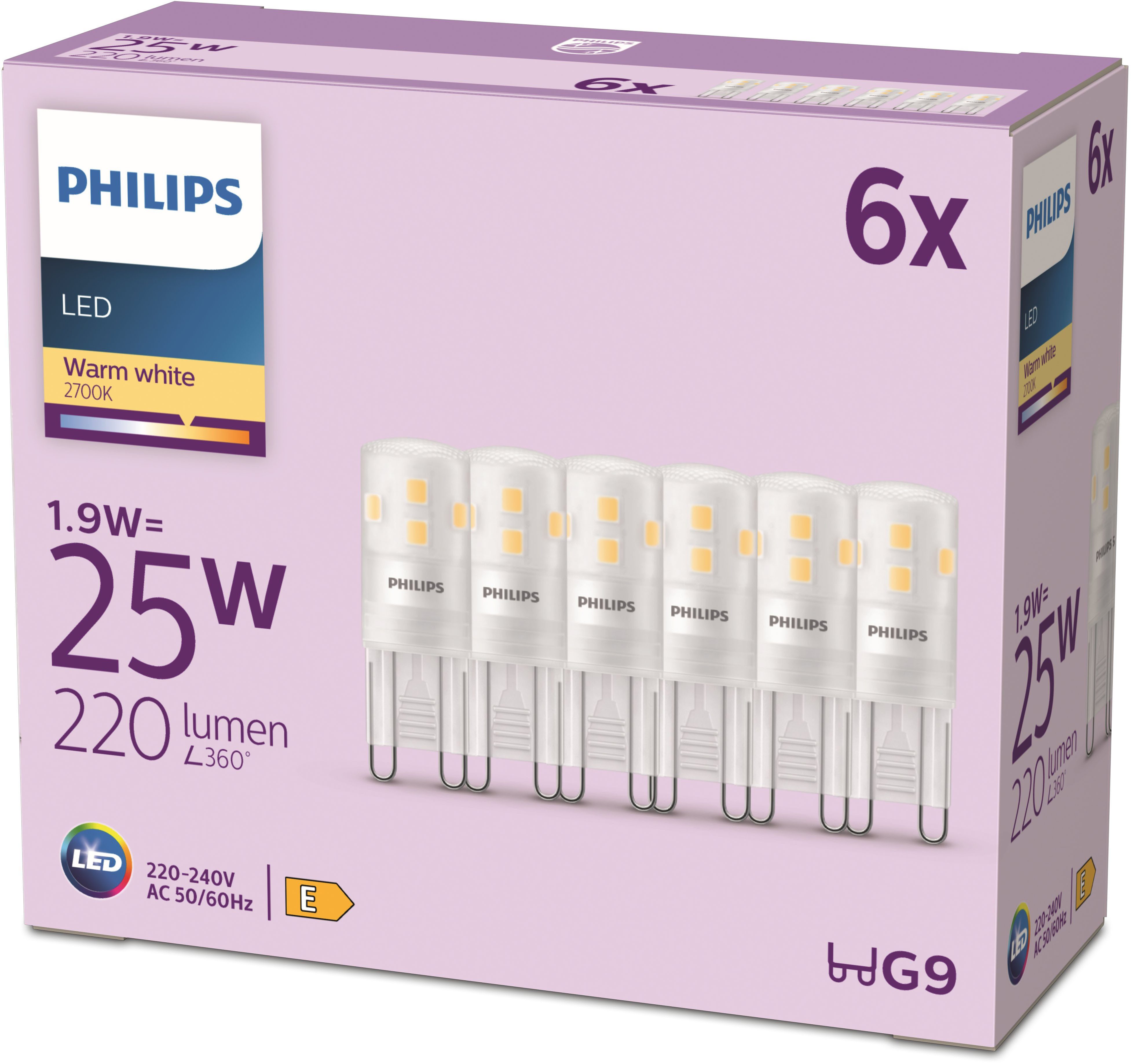 Philips LED-Leuchtmittel 25W Non-Dim, G9, 6 St., Warmweiß