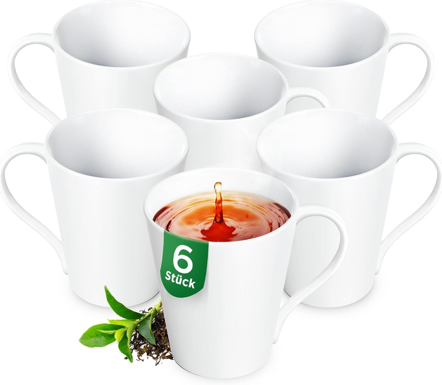 Teetassen aus Becher 280 Weiß, 6er Zum Bemalen Set Porzellan, in ml Kaffeebecher KONZEPT