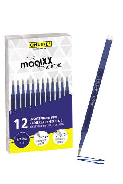 Online Pen Tintenroller magiXX Mine, (12x radierbare Ersatzminen blau für Gelschreiber), Nachfüll-Minen kompatibel mit Pilot Frixion, magiXX Gelstift