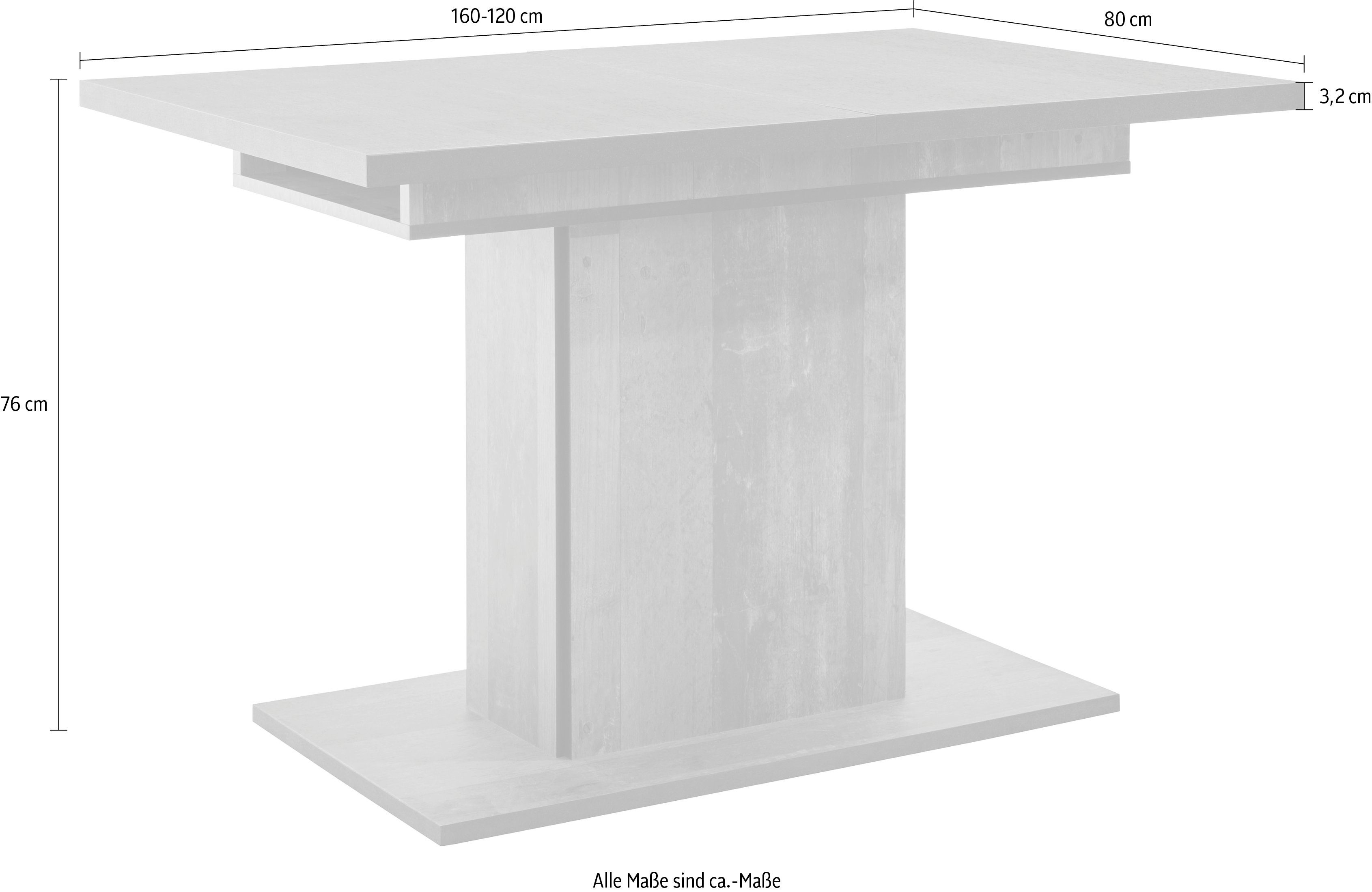 HELA Esstisch Ariana, Tisch, Küchentisch, Auszugstisch, durch innenliegende Einlegeplatten ausziehbar 120-160 cm