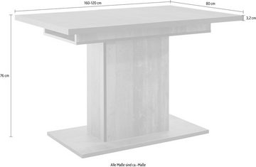 HELA Esstisch Ariana, durch innenliegende Einlegeplatten ausziehbar 120-160 cm
