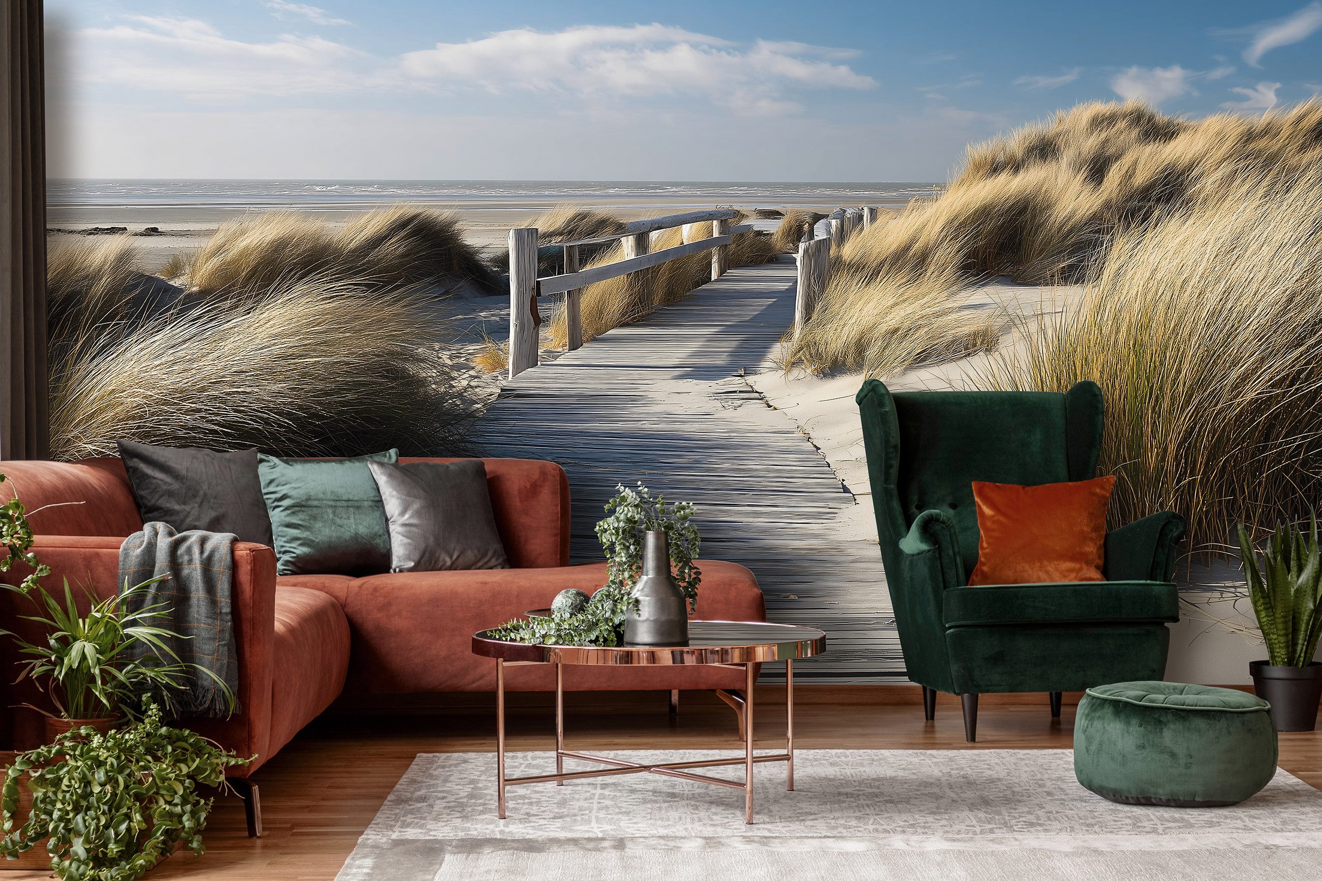 Wallarena Fototapete Strand Gras Holz Blau Vlies Tapete Wohnzimmer Schlafzi günstig online kaufen