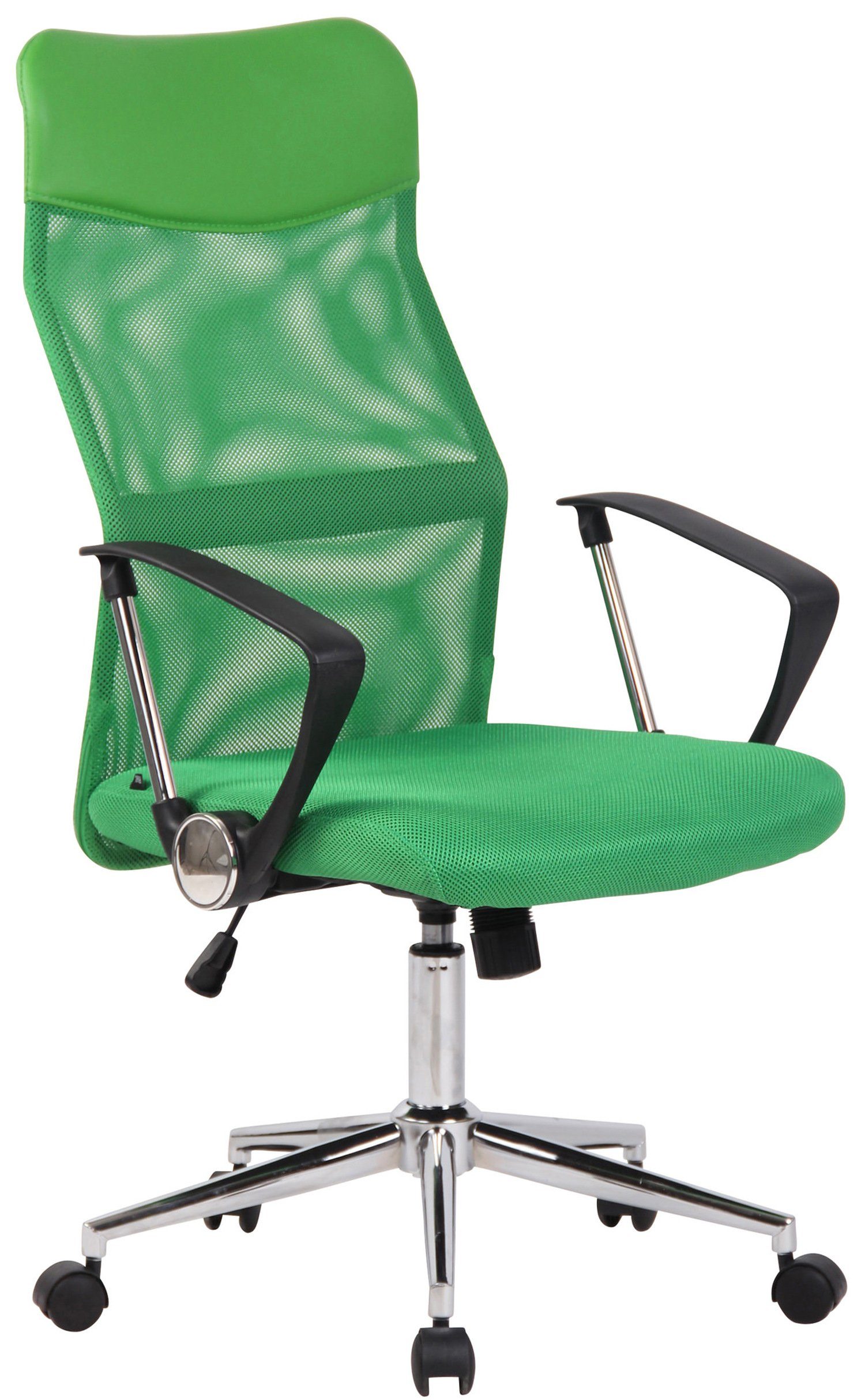 TPFLiving Bürostuhl Cordoba mit bequemer Rückenlehne - höhenverstellbar und 360° drehbar (Schreibtischstuhl, Drehstuhl, Chefsessel, Bürostuhl XXL), Gestell: Metall chrom - Sitz: Netzbezug grün | Drehstühle