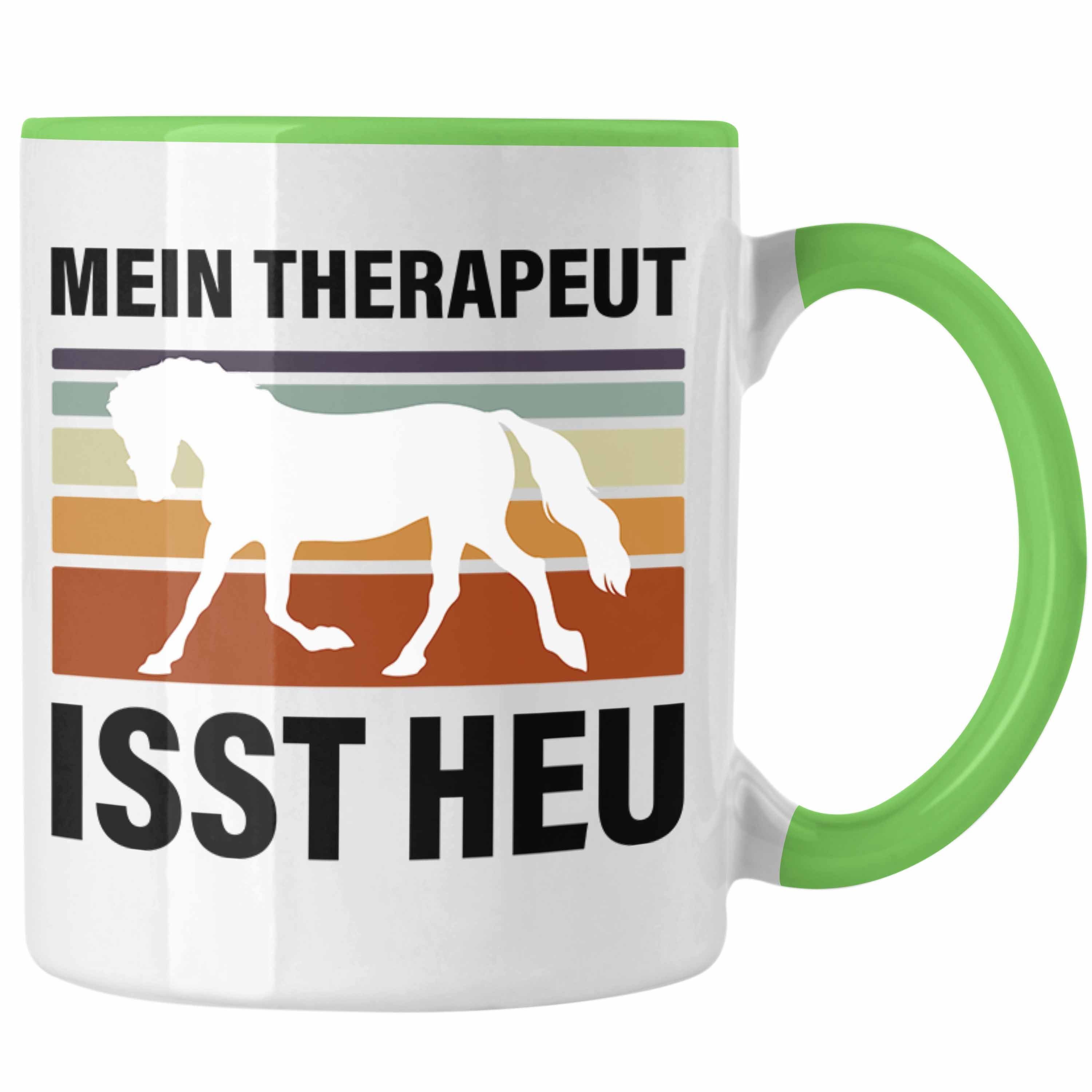 Trendation Tasse Trendation - Pferde Tasse Lustig Reiterin Geschenk Pferde Geschenke Mädchen Pferdeliebhaber Mein Therapeut Isst Heu Grün